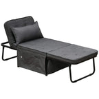 Charcoal grey folding sleeper chair bed with padded pillow and metal support frame