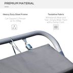 Grey textilene fabric on heavy-duty steel rocking lounger frame with spring hardware