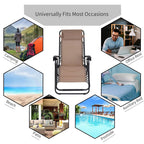 Beige folding recliner chair with head pillow and black metal frame