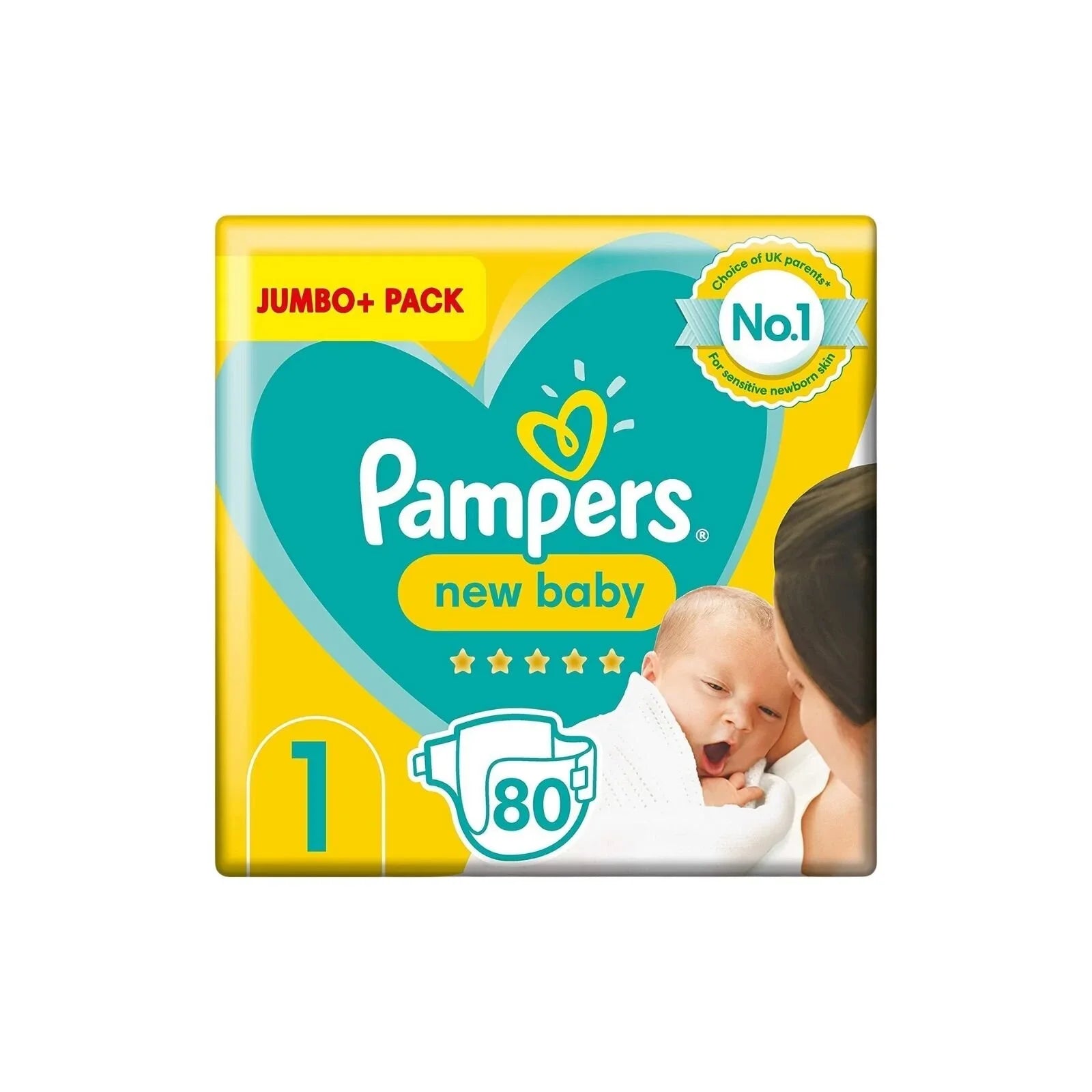 Pampers New Baby Size 1 diaper pack, 80 count Jumbo+ pack box
