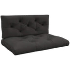 Dark grey padded pallet cushion set with button-tufted backrest and cushioned seat