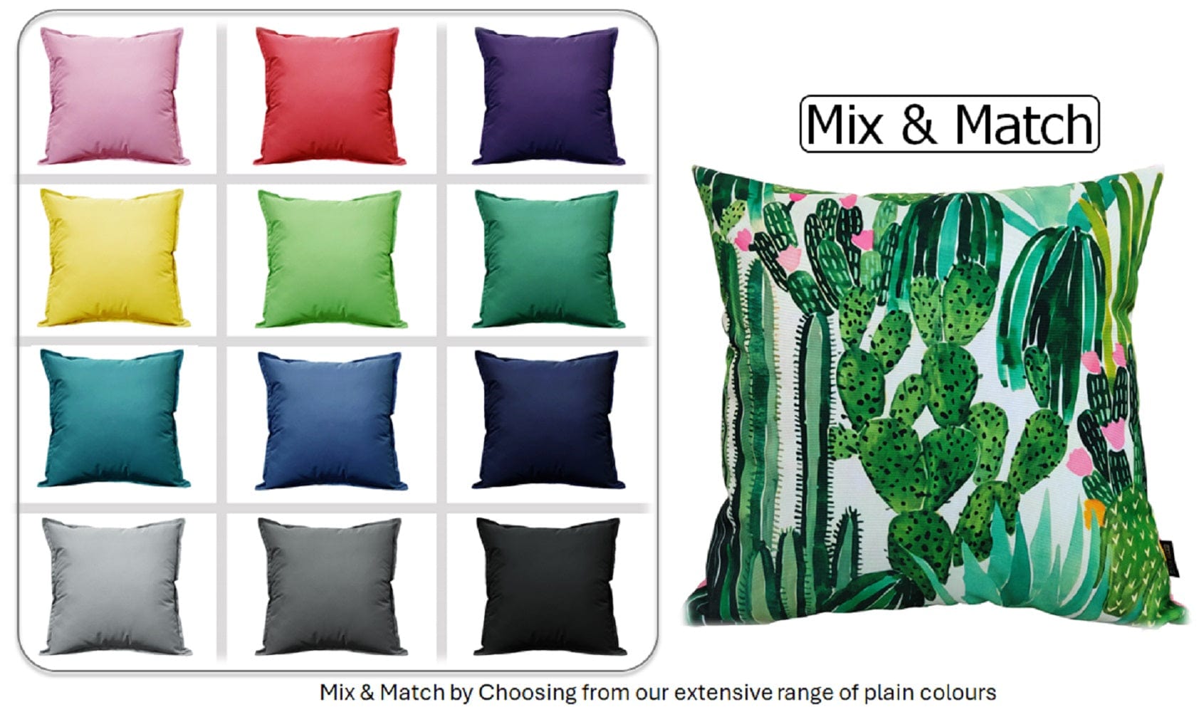 Cactus Waterproof Outdoor Cushions 43 x 43 cm Weather-Resistant Polyester for Patio Garden Bench Sofa Indoor Living Room Durable Stylish