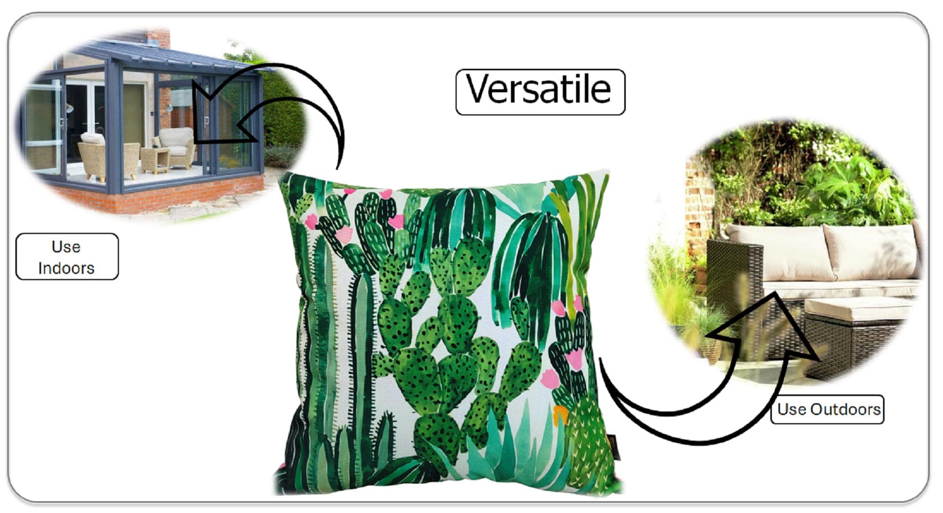 Cactus Waterproof Outdoor Cushions 43 x 43 cm Weather-Resistant Polyester for Patio Garden Bench Sofa Indoor Living Room Durable Stylish