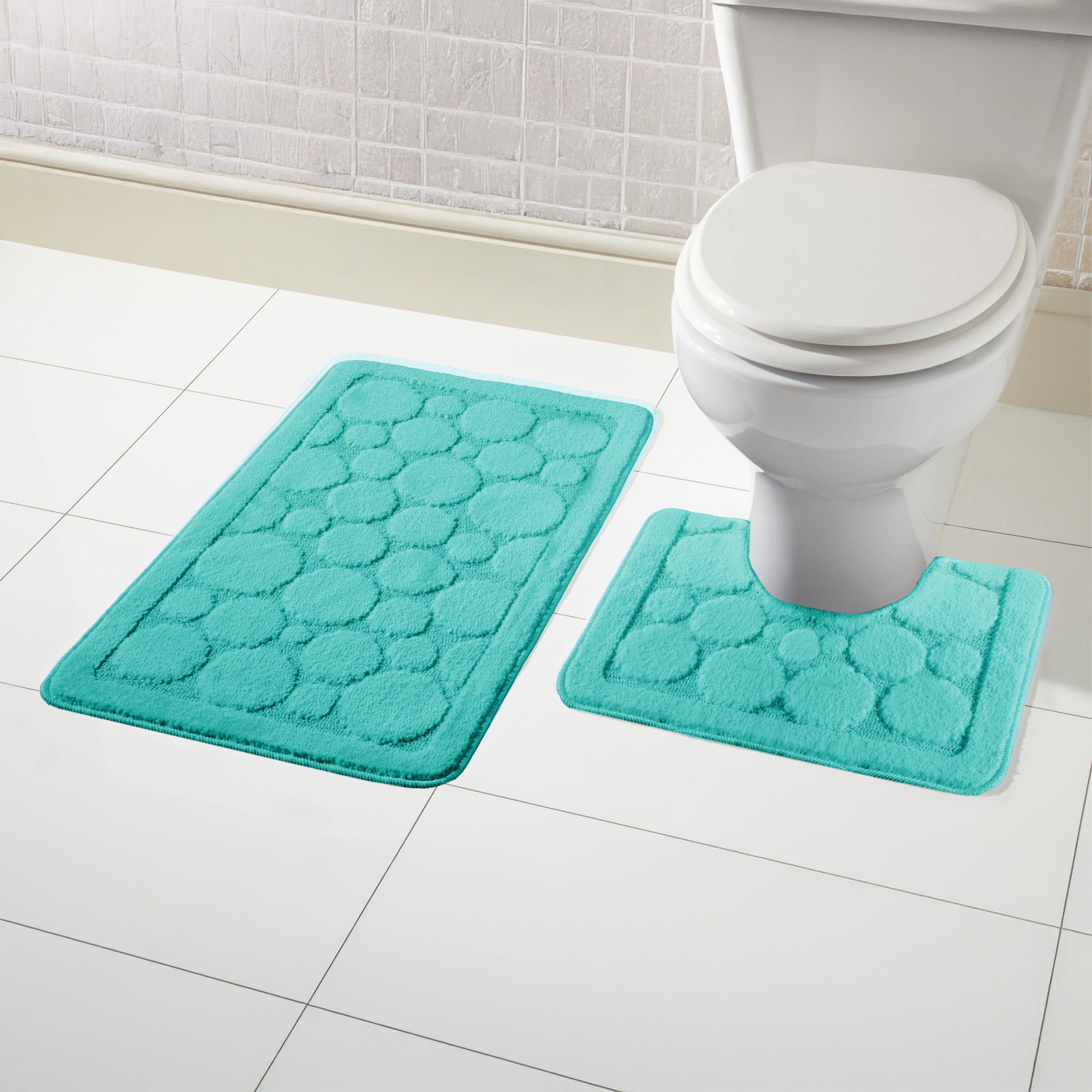 Cali Bubbles 2 Piece Duck Egg Bath Mat & Pedestal Set Non-Slip Soft & Absorbent Bathroom Mats for Comfort & Safety