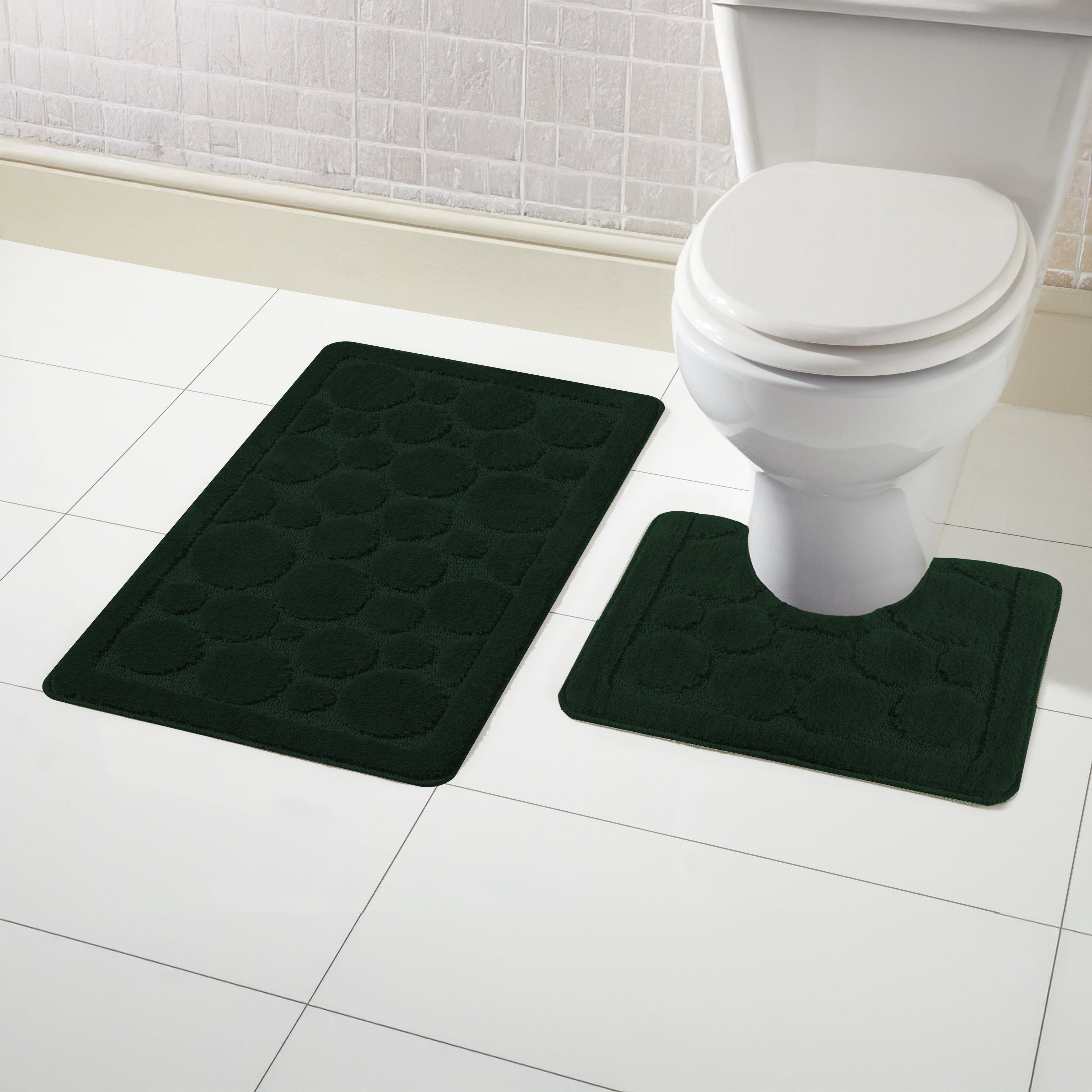 Cali Bubbles 2 Piece Emerald Green Bath Mat & Pedestal Set Non-Slip Soft & Absorbent Bathroom Mats for Comfort & Safety