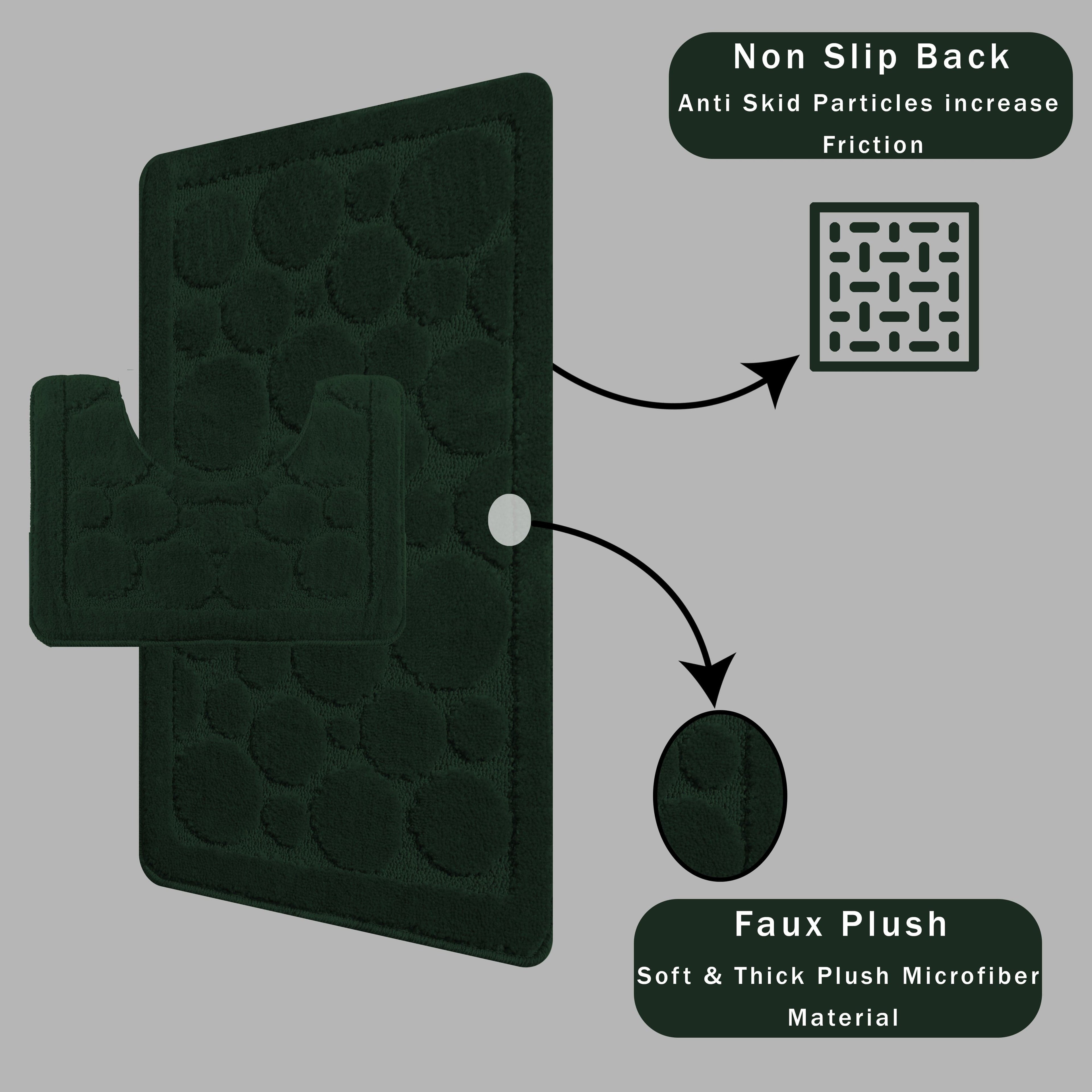Cali Bubbles 2 Piece Emerald Green Bath Mat & Pedestal Set Non-Slip Soft & Absorbent Bathroom Mats for Comfort & Safety