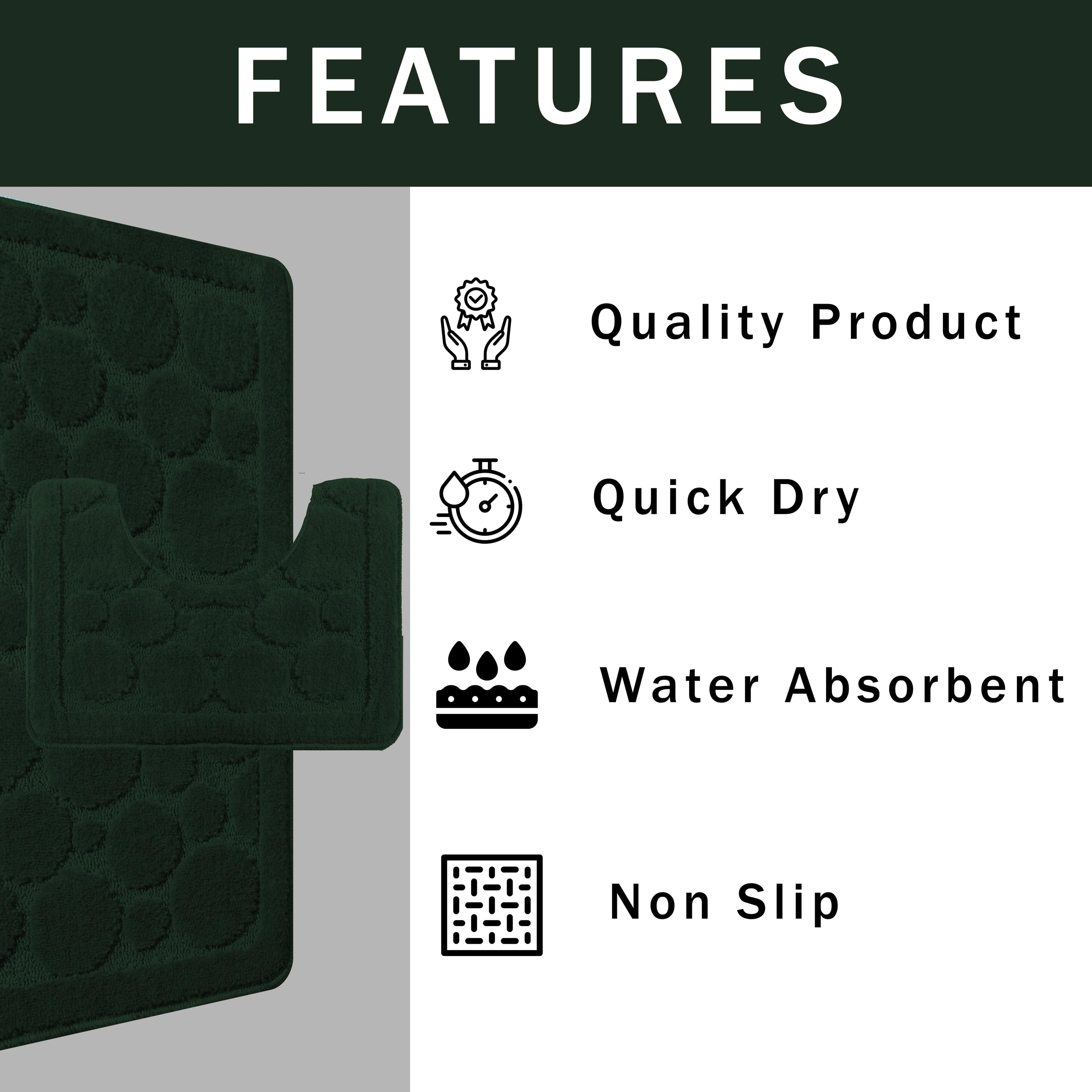 Cali Bubbles 2 Piece Emerald Green Bath Mat & Pedestal Set Non-Slip Soft & Absorbent Bathroom Mats for Comfort & Safety