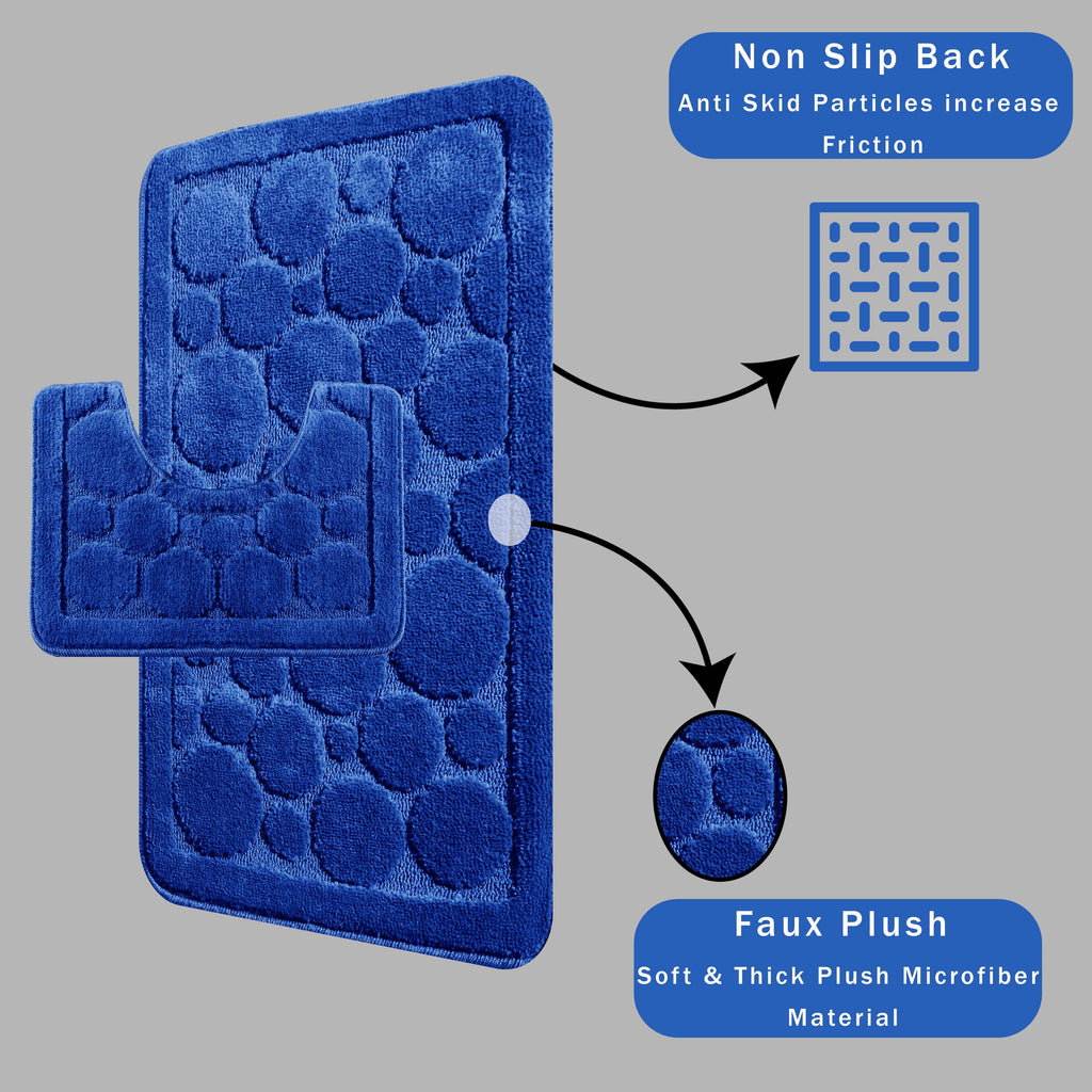 Cali Bubbles 2 Piece Royal Blue Bath Mat & Pedestal Set Non-Slip Soft & Absorbent Bathroom Mats for Comfort & Safety