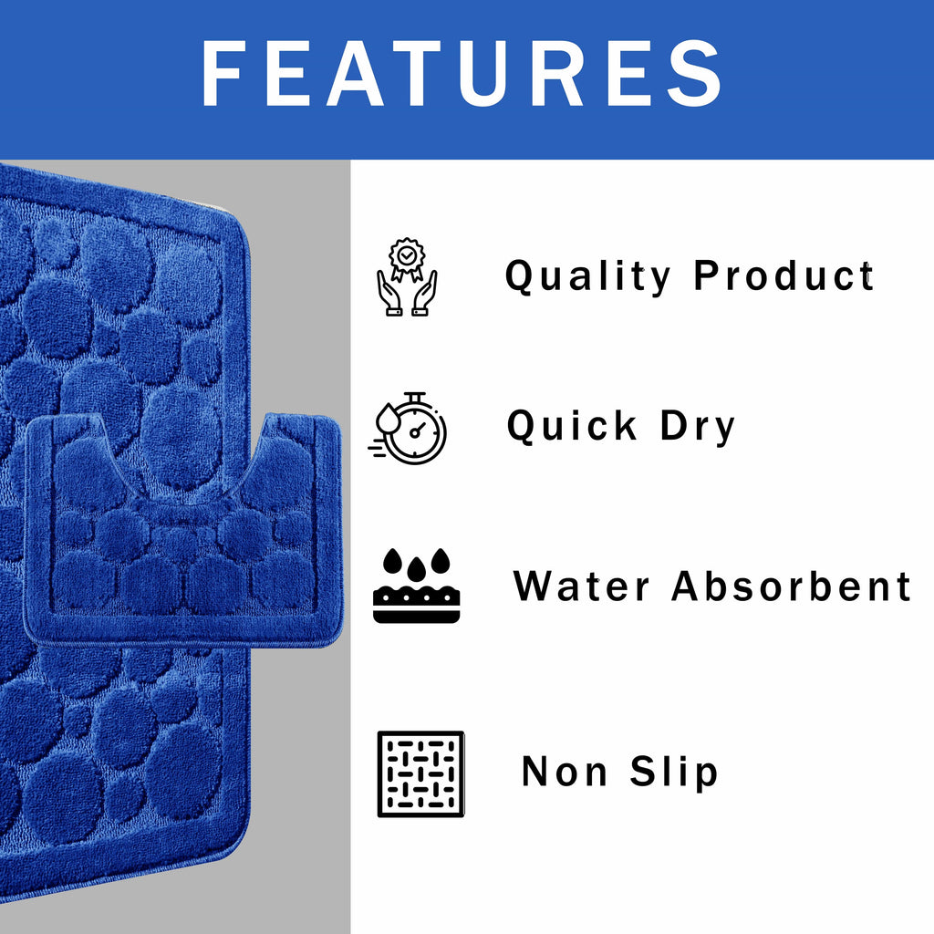Cali Bubbles 2 Piece Royal Blue Bath Mat & Pedestal Set Non-Slip Soft & Absorbent Bathroom Mats for Comfort & Safety