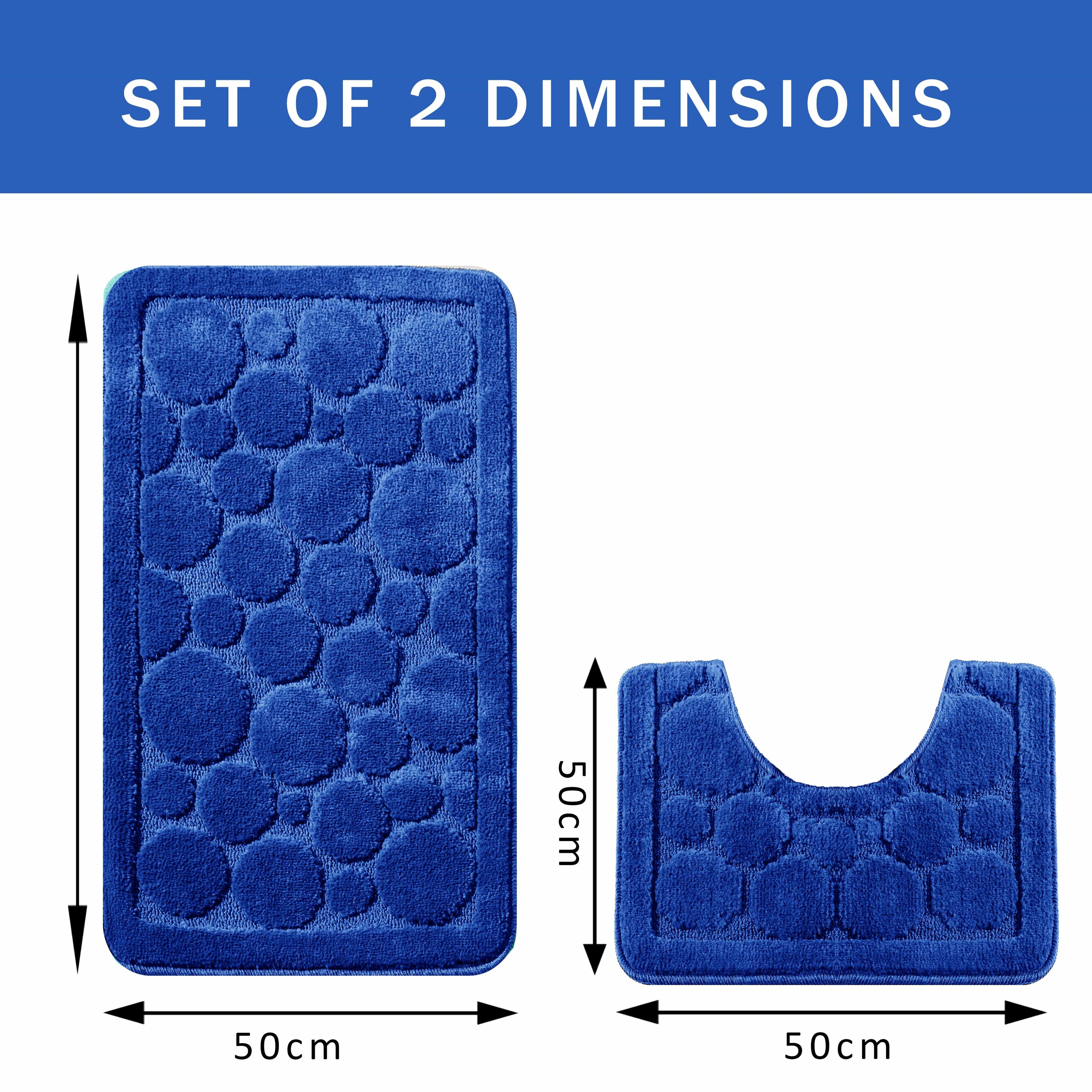 Cali Bubbles 2 Piece Royal Blue Bath Mat & Pedestal Set Non-Slip Soft & Absorbent Bathroom Mats for Comfort & Safety