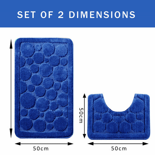 Cali Bubbles 2 Piece Royal Blue Bath Mat & Pedestal Set Non-Slip Soft & Absorbent Bathroom Mats for Comfort & Safety