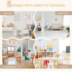 Kids table and chairs set, white bear chairs with light wood legs for indoor play