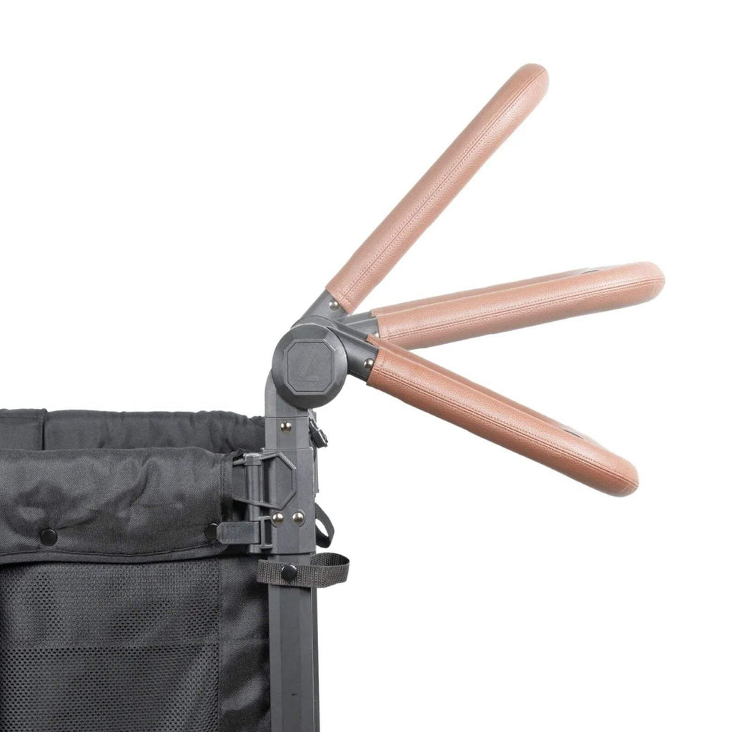 Jet black stroller wagon handlebar with rose-gold grip supports