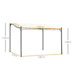 Cream 4x3 m gazebo awning with black metal frame and measured dimensions