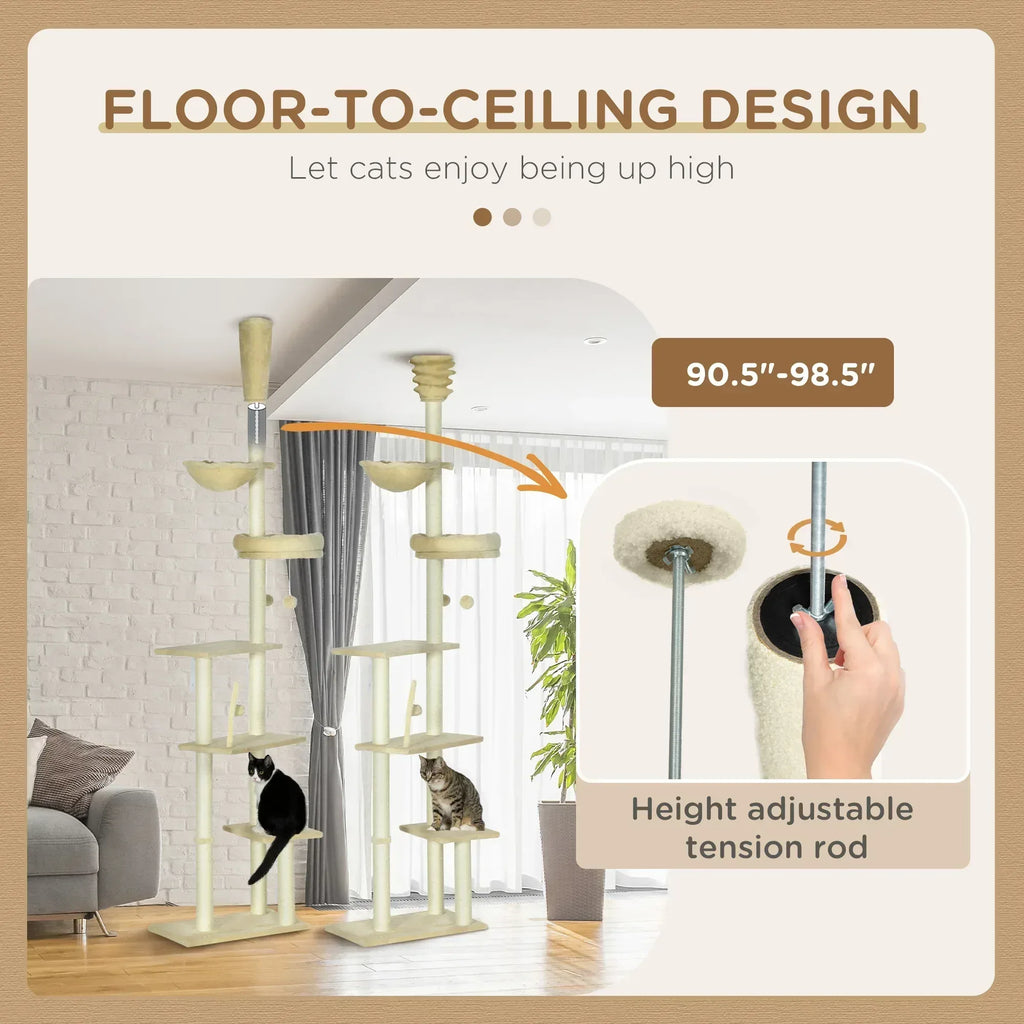 230-250cm Floor-to-Ceiling Climbing Cat Tree Tower - Beige - Bobobiy
