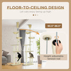 PawHut 230 250cm Floor to Ceiling Climbing Cat Tree Tower Beige