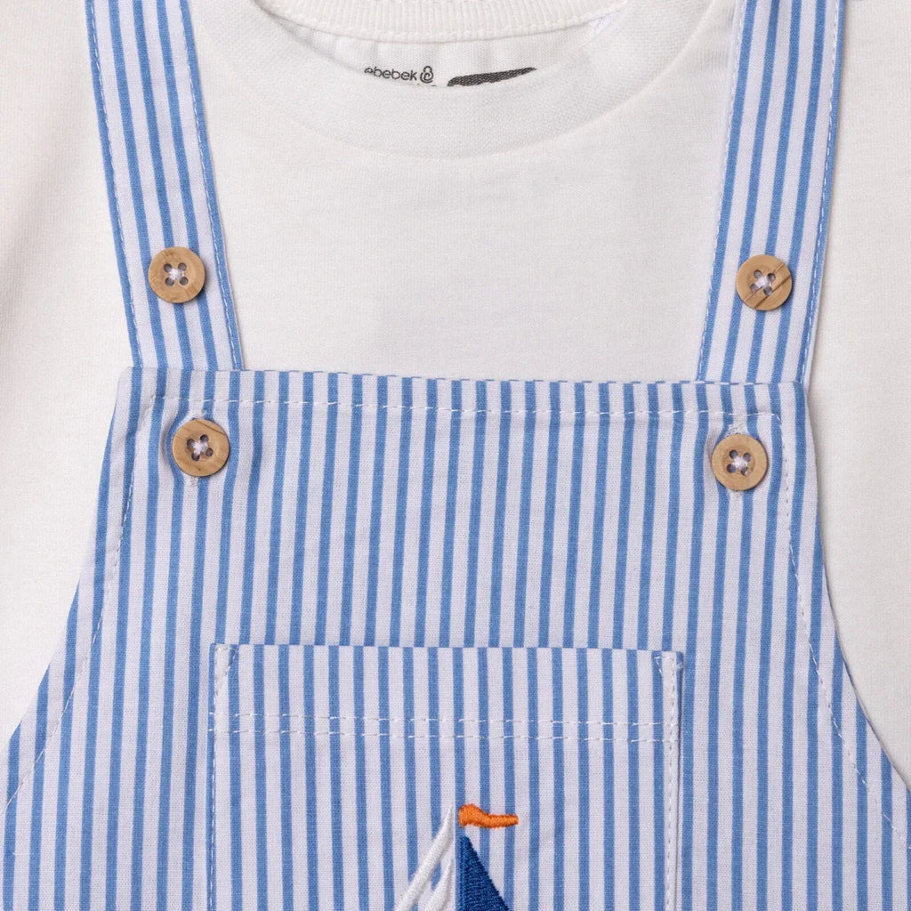 HelloBaby Boys Dungarees & T-shirt Nautical Print Buttoned Little Sailor Crew Neck Above the Knee Sh - Blue