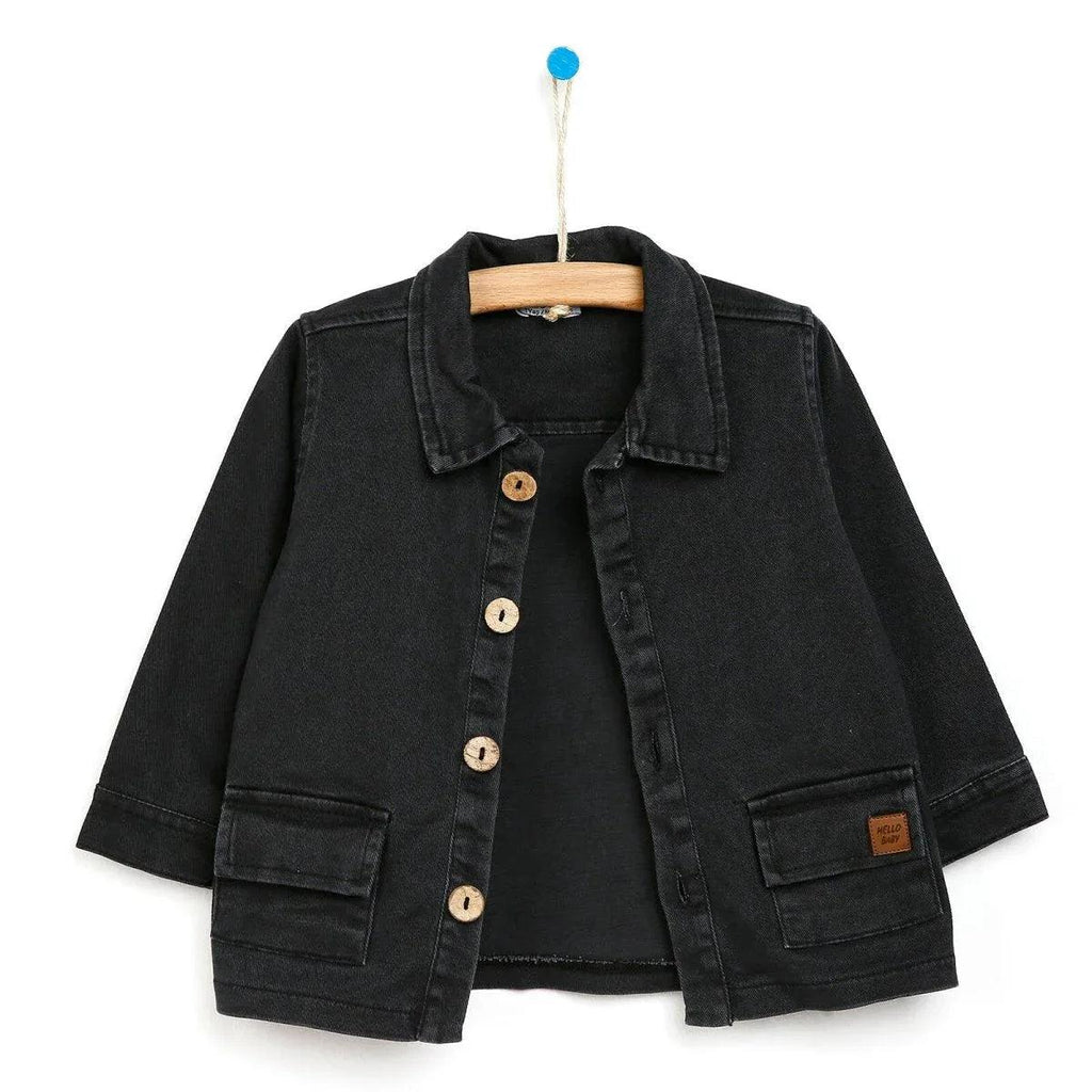 Baby boy dark anthracite jacket with flap chest pockets and button front