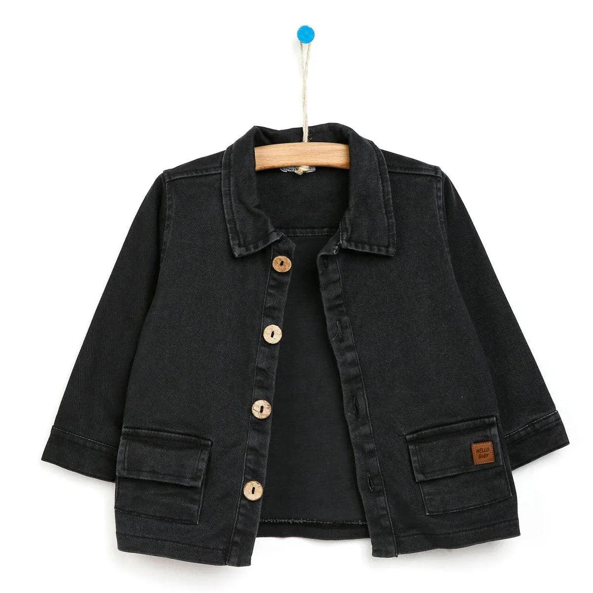 Baby boy dark anthracite jacket with flap chest pockets and button front