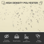 Cream high-density polyester screen fabric with water droplets icons for privacy and UV