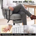 Grey office chair showing armrest and lumbar back, with black lifting lever