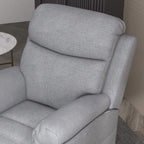 Grey padded lift recliner chair with thick headrest and supportive backrest