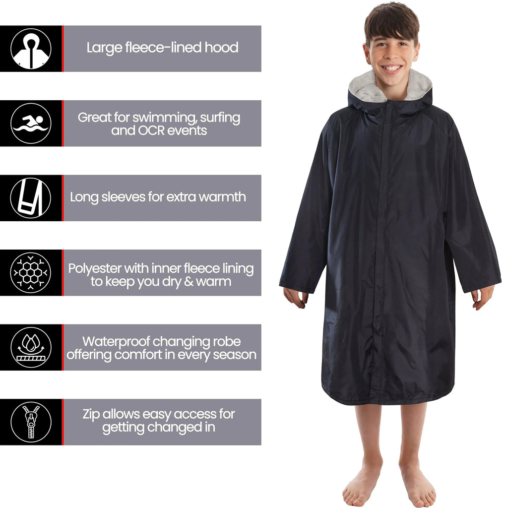 changing-robe-kids-unisex-hooded-coat-black-grey-windproof-waterproof-quick-dry-for-beach-surfing-swimming-by-heatwave-thermalwear-9-13-years-black-grey-changing-robe-1176984548 - Bobobiy