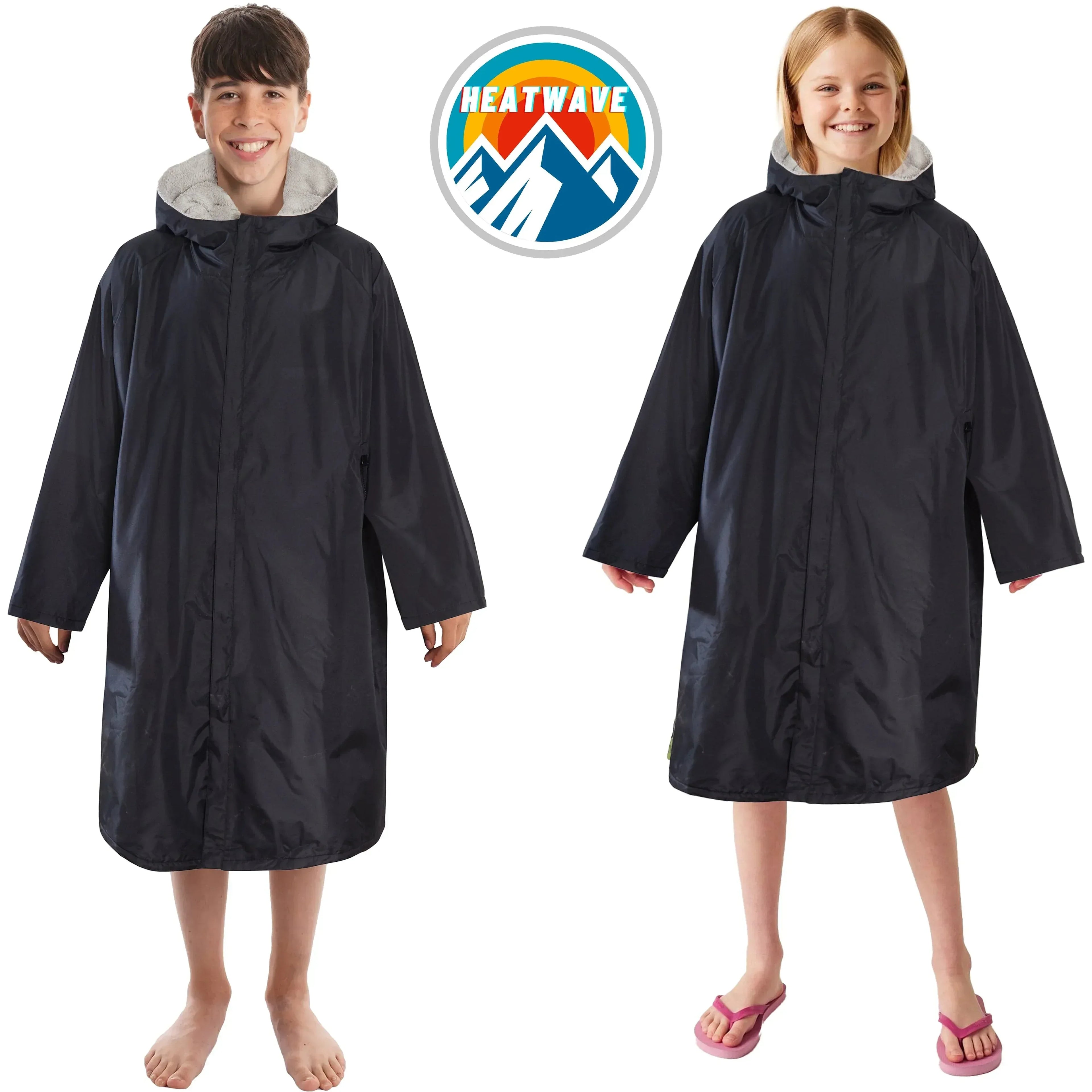changing-robe-kids-unisex-hooded-coat-black-grey-windproof-waterproof-quick-dry-for-beach-surfing-swimming-by-heatwave-thermalwear-9-13-years-black-grey-changing-robe-1176984550 - Bobobiy