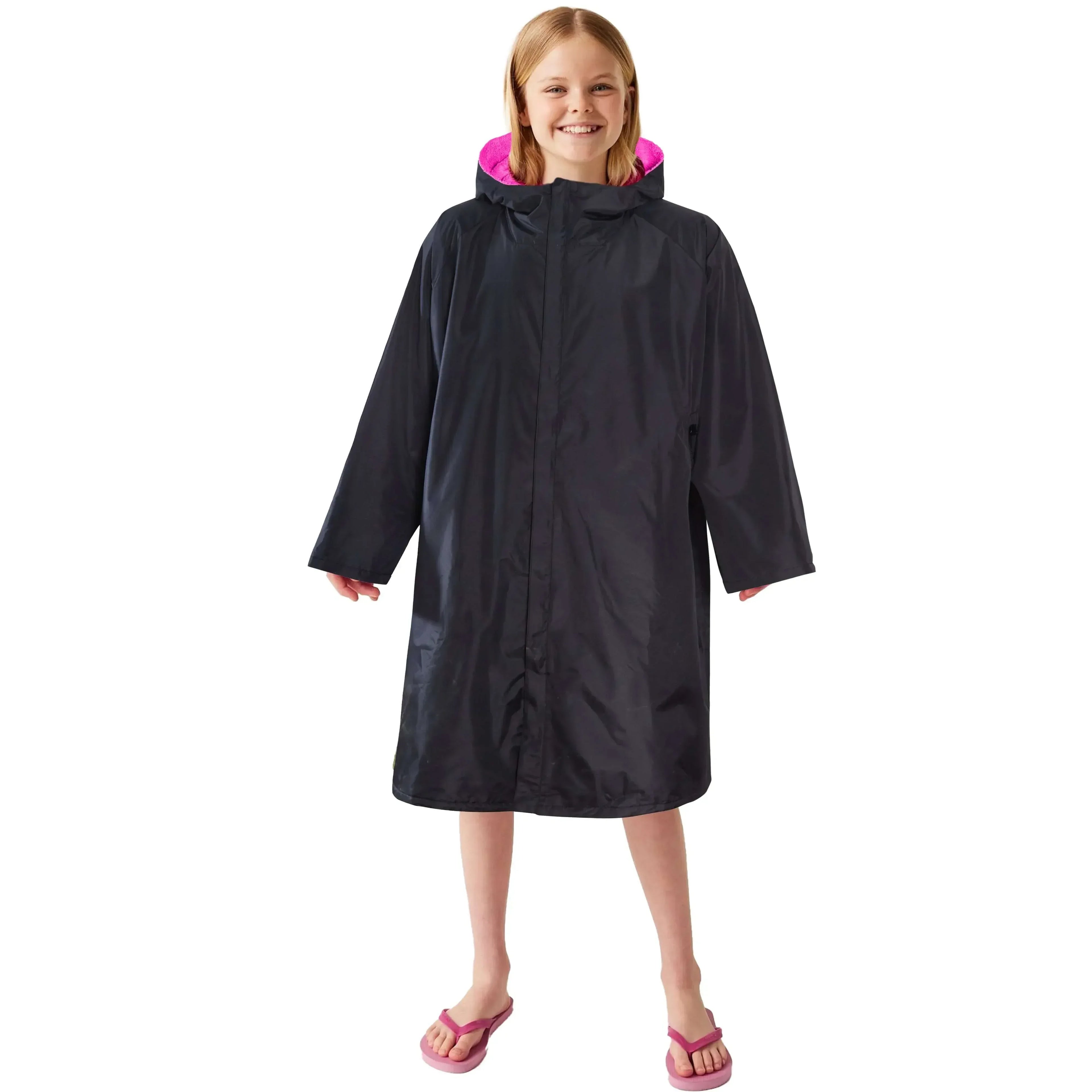 changing-robe-kids-unisex-hooded-coat-black-pink-windproof-waterproof-quick-dry-for-beach-surfing-swimming-by-heatwave-thermalwear-9-13-years-black-pink-changing-robe-1176513480 - Bobobiy