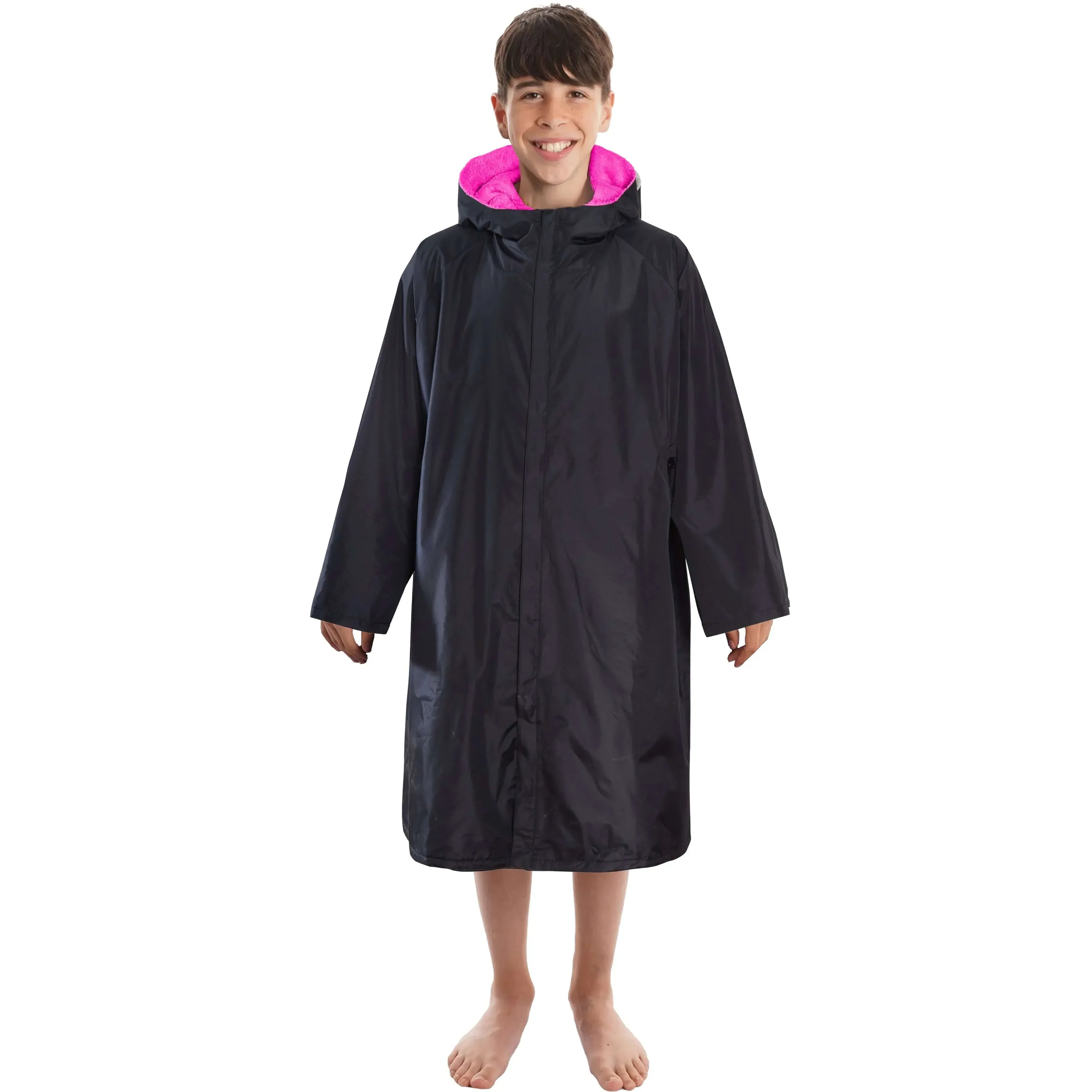 changing-robe-kids-unisex-hooded-coat-black-pink-windproof-waterproof-quick-dry-for-beach-surfing-swimming-by-heatwave-thermalwear-9-13-years-black-pink-changing-robe-1176513481 - Bobobiy