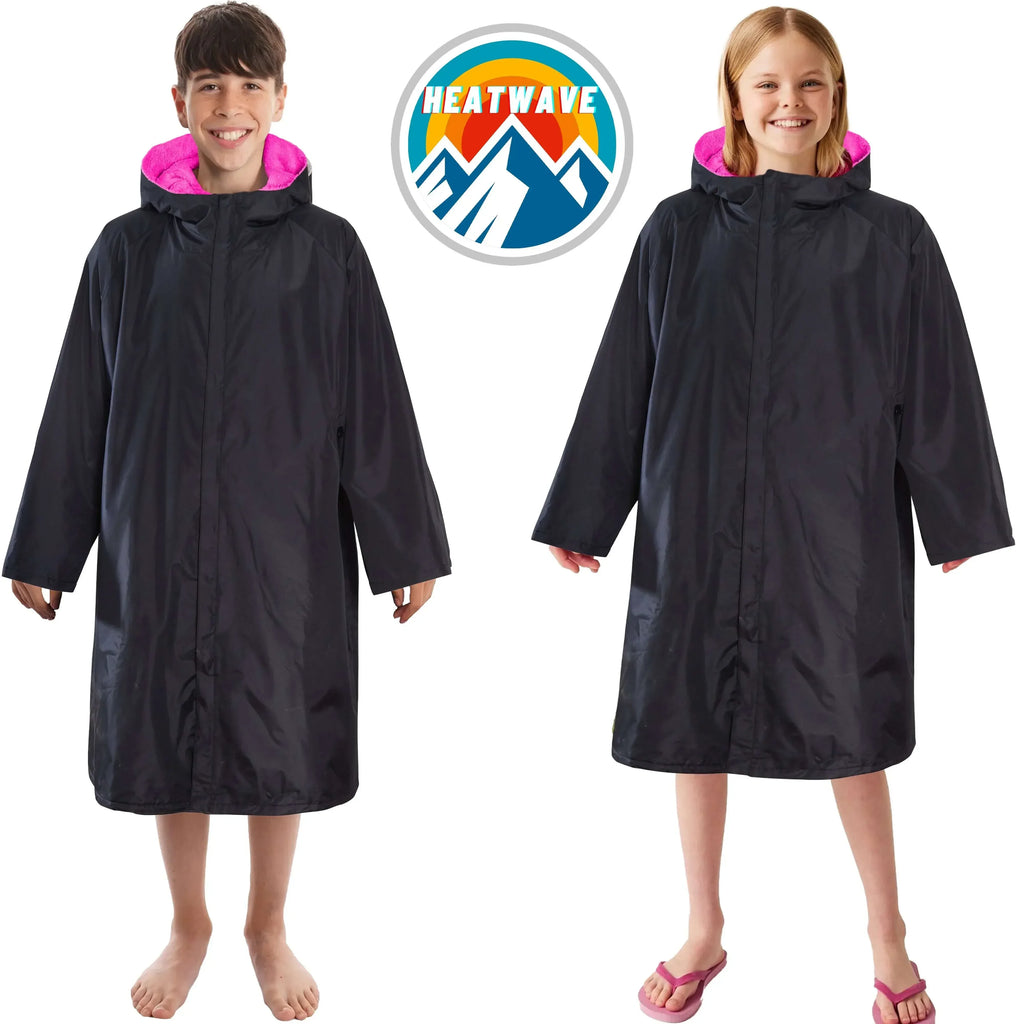changing-robe-kids-unisex-hooded-coat-black-pink-windproof-waterproof-quick-dry-for-beach-surfing-swimming-by-heatwave-thermalwear-9-13-years-black-pink-changing-robe-1176513484 - Bobobiy