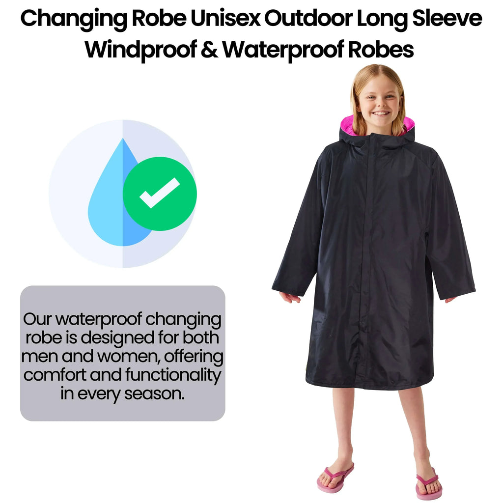 changing-robe-kids-unisex-hooded-coat-black-pink-windproof-waterproof-quick-dry-for-beach-surfing-swimming-by-heatwave-thermalwear-9-13-years-black-pink-changing-robe-1176513485 - Bobobiy