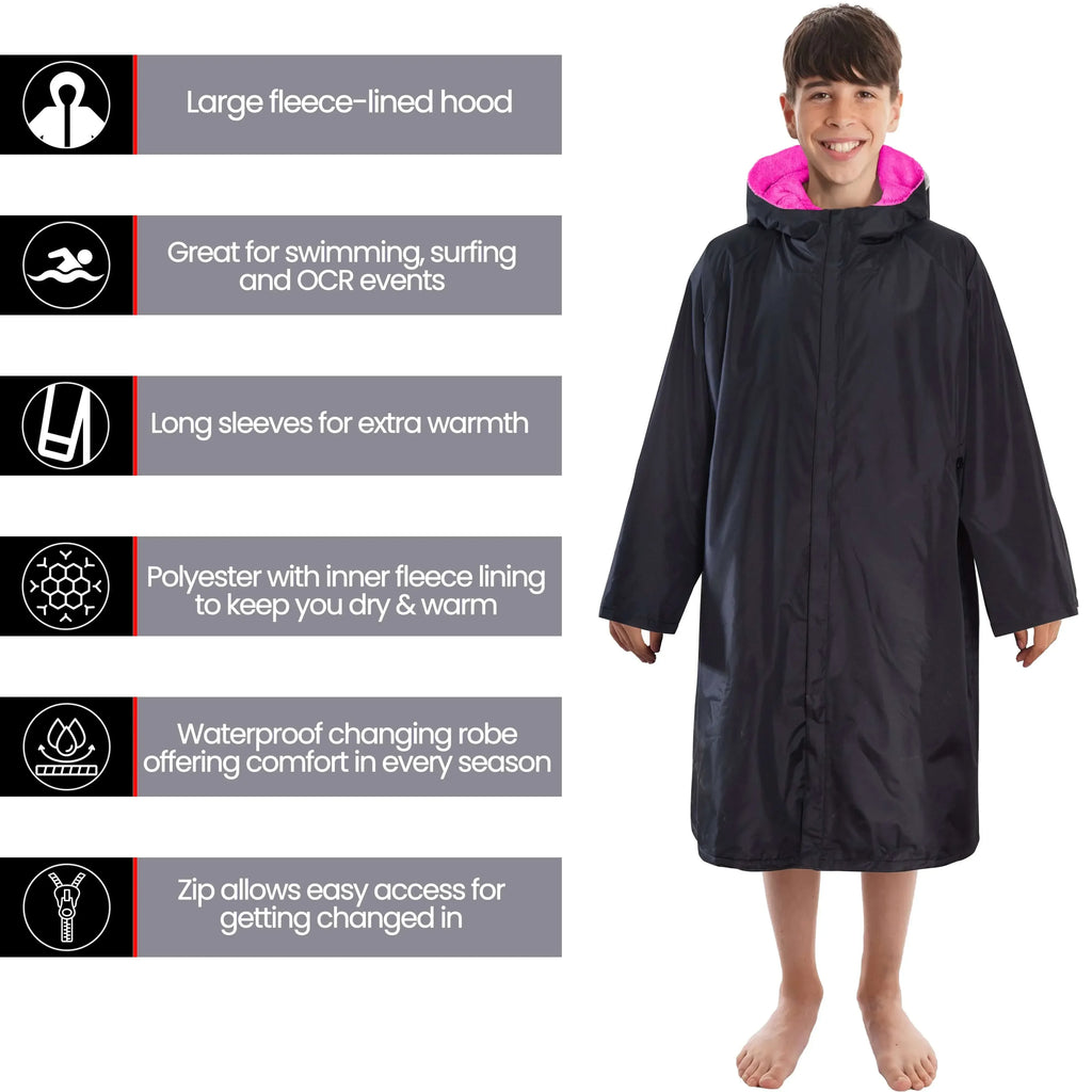 changing-robe-kids-unisex-hooded-coat-black-pink-windproof-waterproof-quick-dry-for-beach-surfing-swimming-by-heatwave-thermalwear-9-13-years-black-pink-changing-robe-1176513486 - Bobobiy