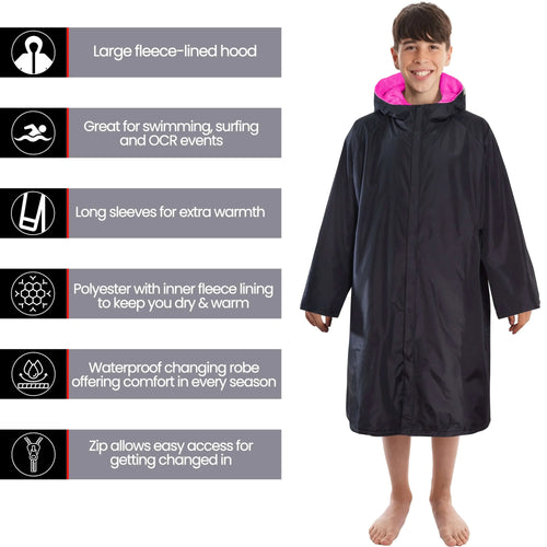 changing-robe-kids-unisex-hooded-coat-black-pink-windproof-waterproof-quick-dry-for-beach-surfing-swimming-by-heatwave-thermalwear-9-13-years-black-pink-changing-robe-1176513486 - Bobobiy
