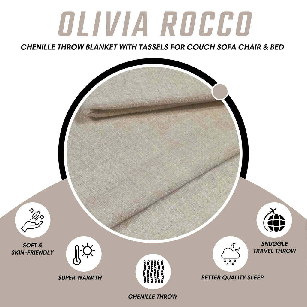 Chenille Tassel Elegant Throw Blanket for Couch Sofa Bed All-Season Soft Luxury