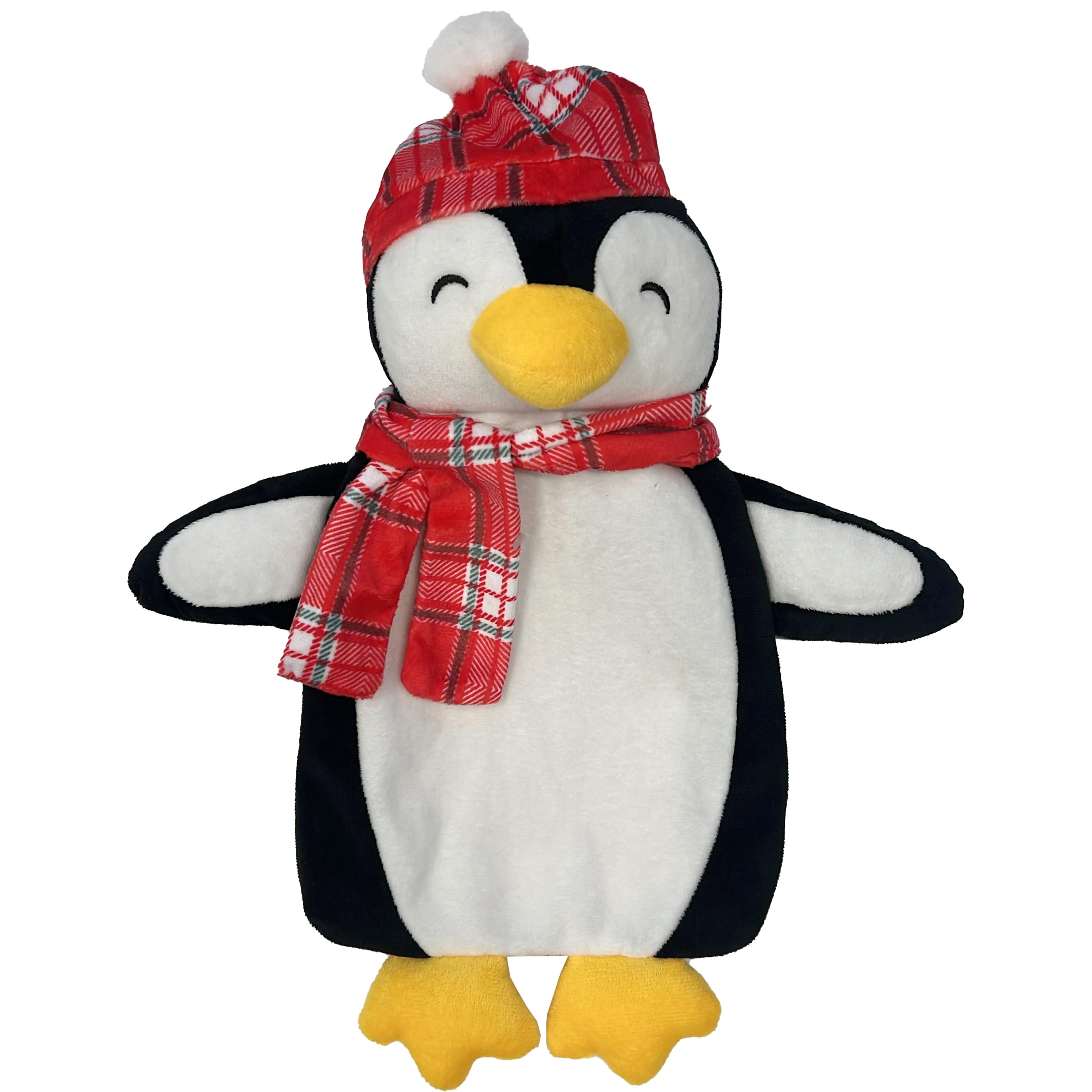 Festive Penguin Christmas Hot Water Bottle with Cover 1L Natural Rubber UK Safe Tested Winter Ideal Gift for Adults Kids