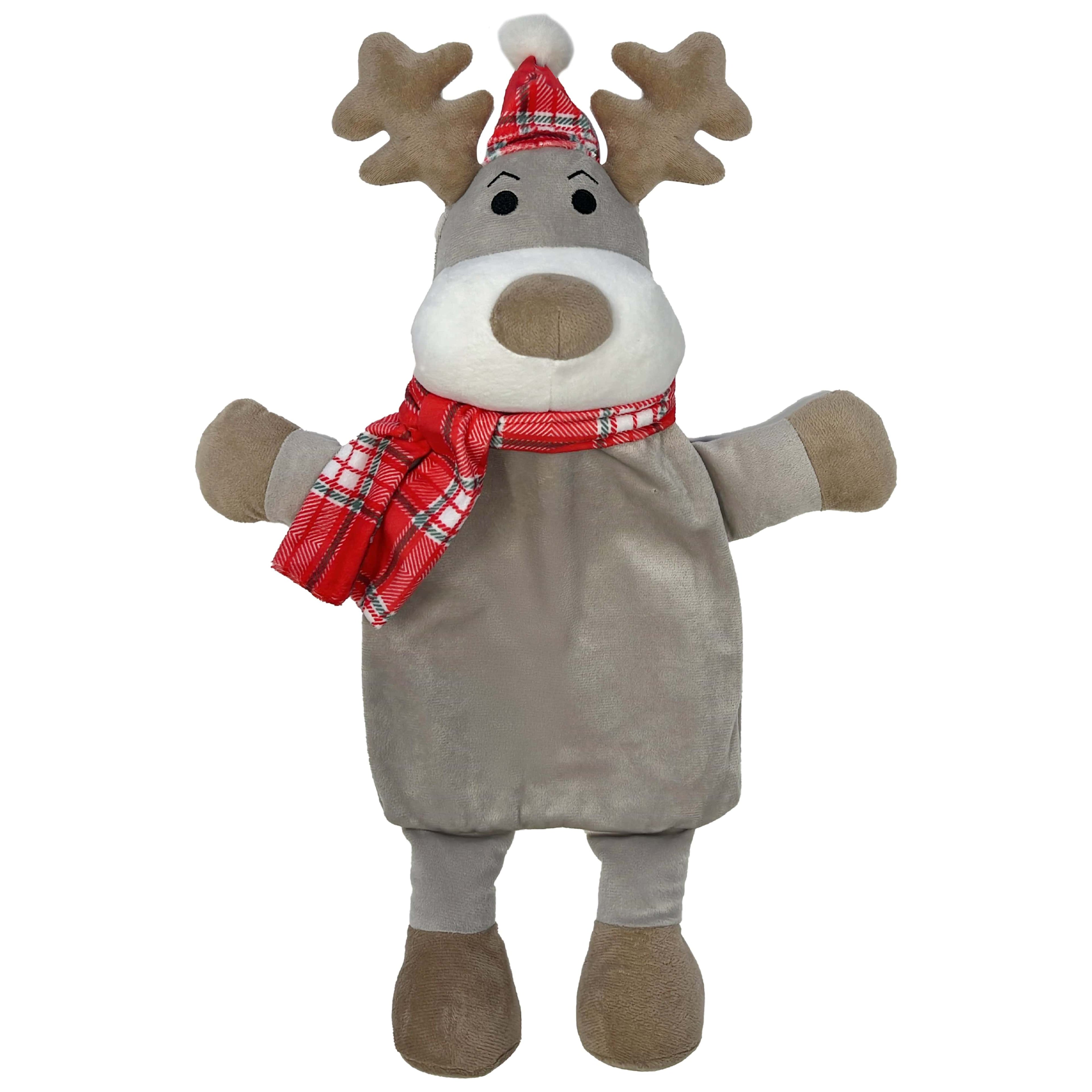Festive Reindeer Christmas Hot Water Bottle with Cover 1L Natural Rubber UK Safe Tested Ideal Gift for Adults Kids