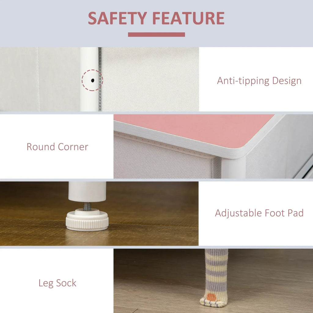 Chest of Drawers, Cloth Organizer Unit with 6 Fabric Drawers, Metal Frame and Wooden Top, Storage Cabinet for Kids Room, Living Room, Closet, Hallway, Pink - Bobobiy