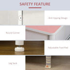 White metal storage cabinet base with adjustable foot pads and pink tabletop edge