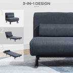 Dark grey 3-in-1 convertible sleeper chair with cushioned backrest and pillow