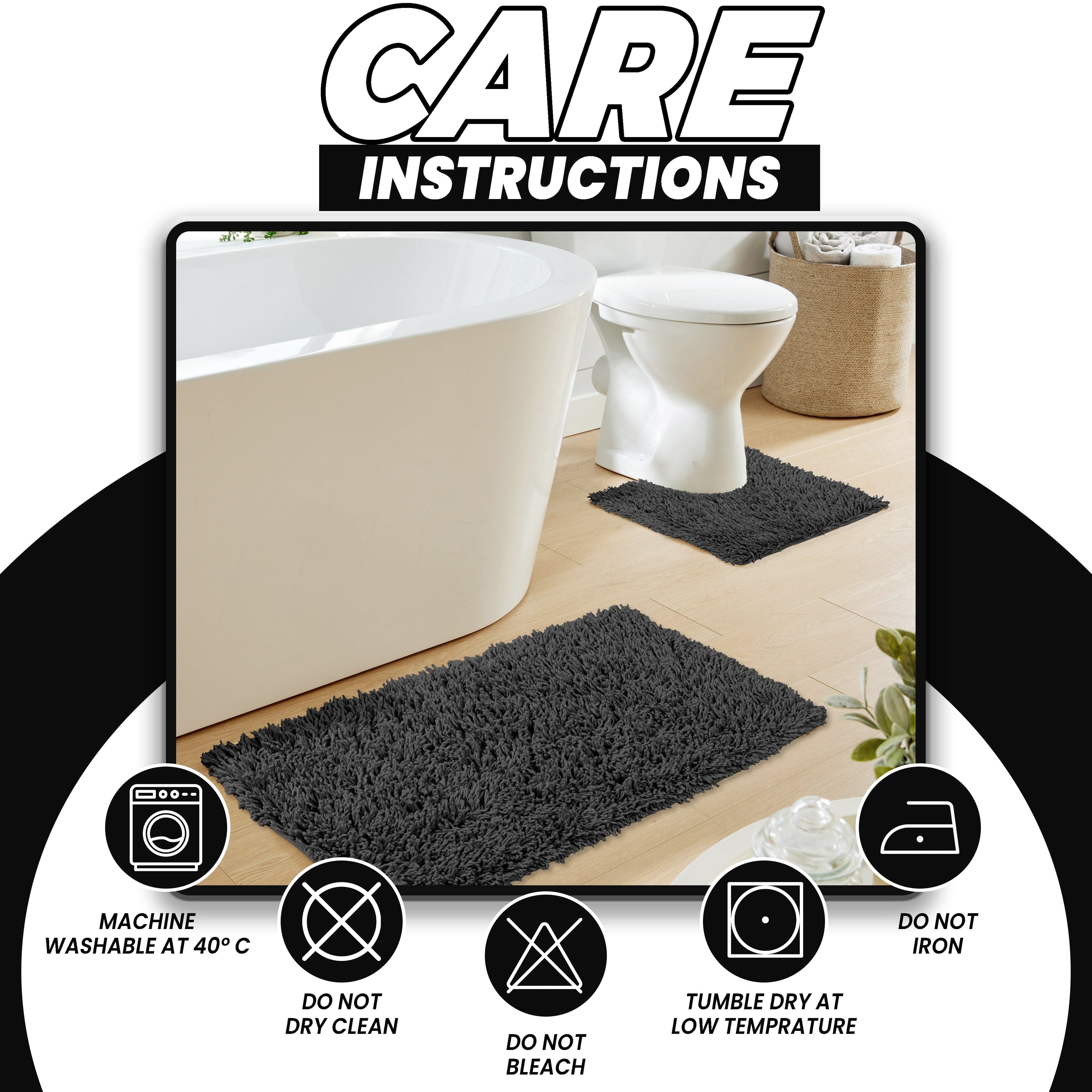 Como 2 Piece Black Bath Mat & Pedestal Set Non-Slip Super Absorbent Cotton Bathroom Mats