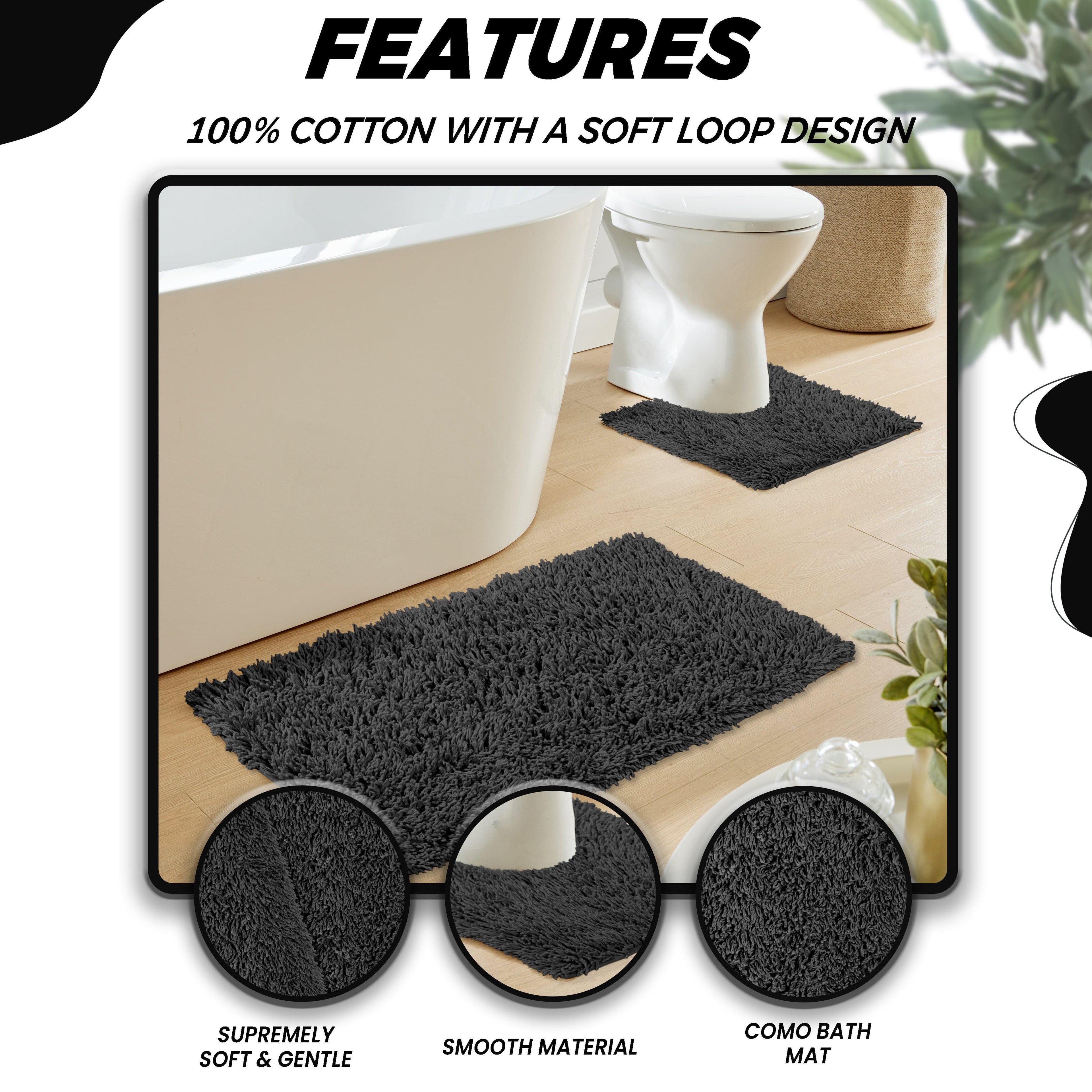 Como 2 Piece Black Bath Mat & Pedestal Set Non-Slip Super Absorbent Cotton Bathroom Mats