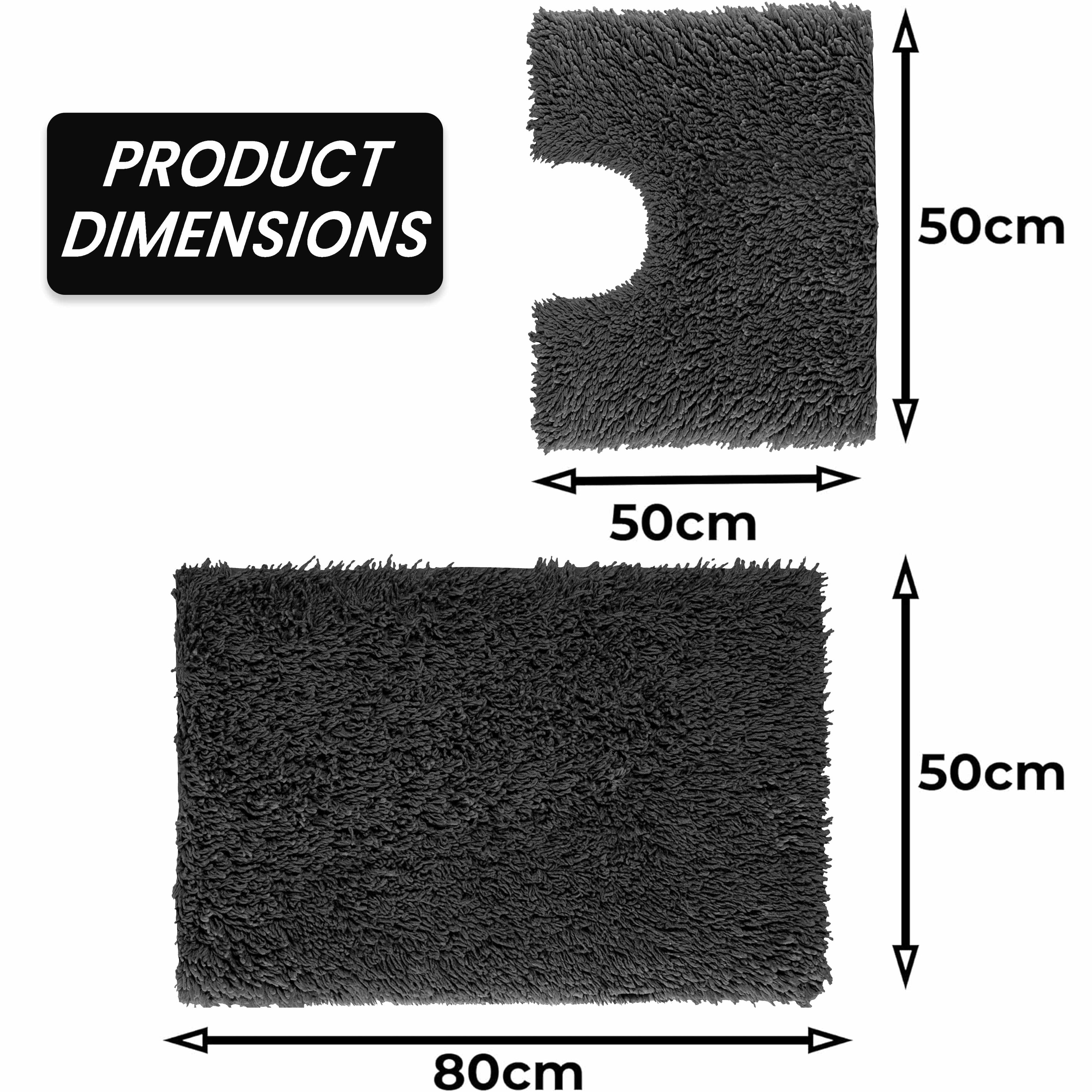 Como 2 Piece Black Bath Mat & Pedestal Set Non-Slip Super Absorbent Cotton Bathroom Mats