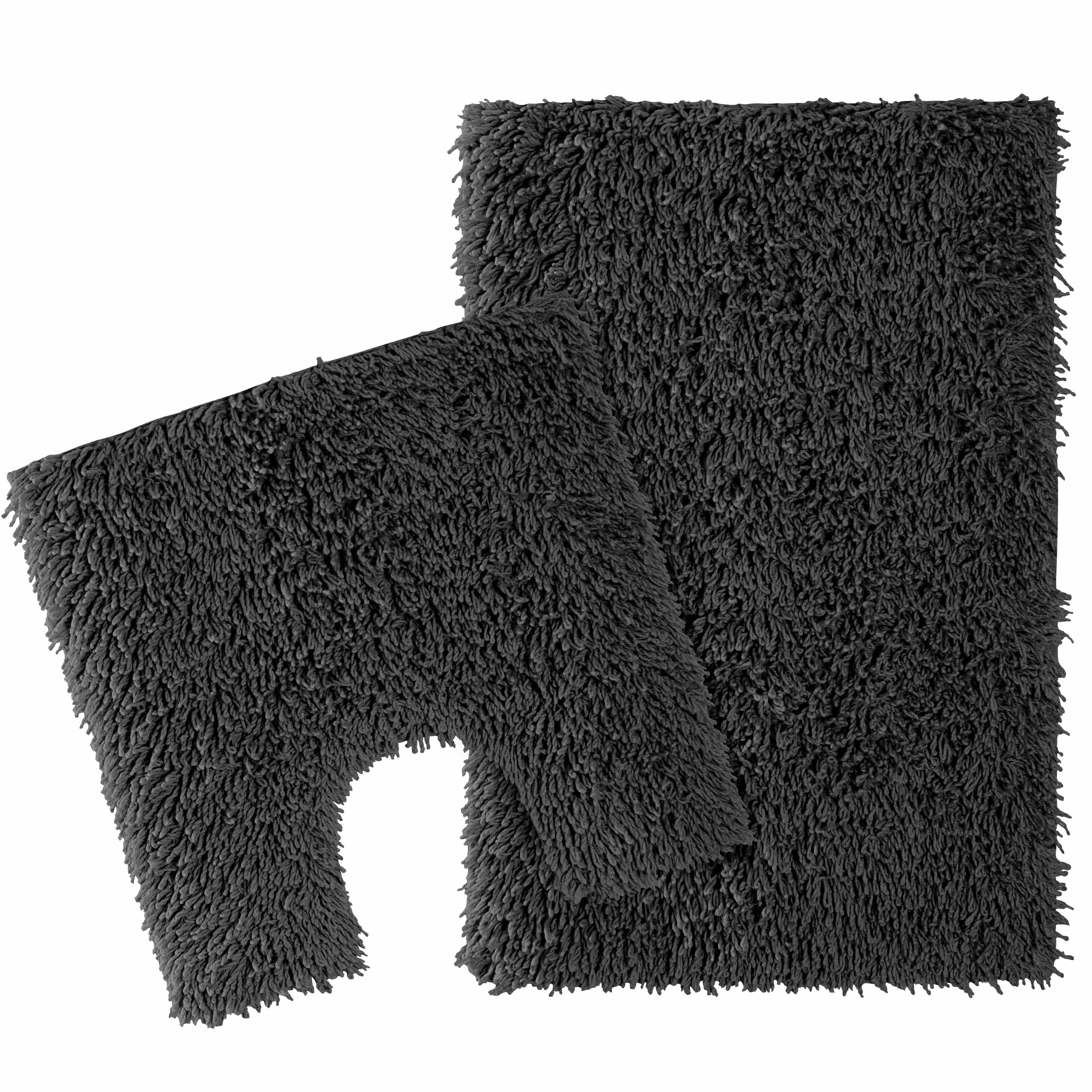Como 2 Piece Black Bath Mat & Pedestal Set Non-Slip Super Absorbent Cotton Bathroom Mats