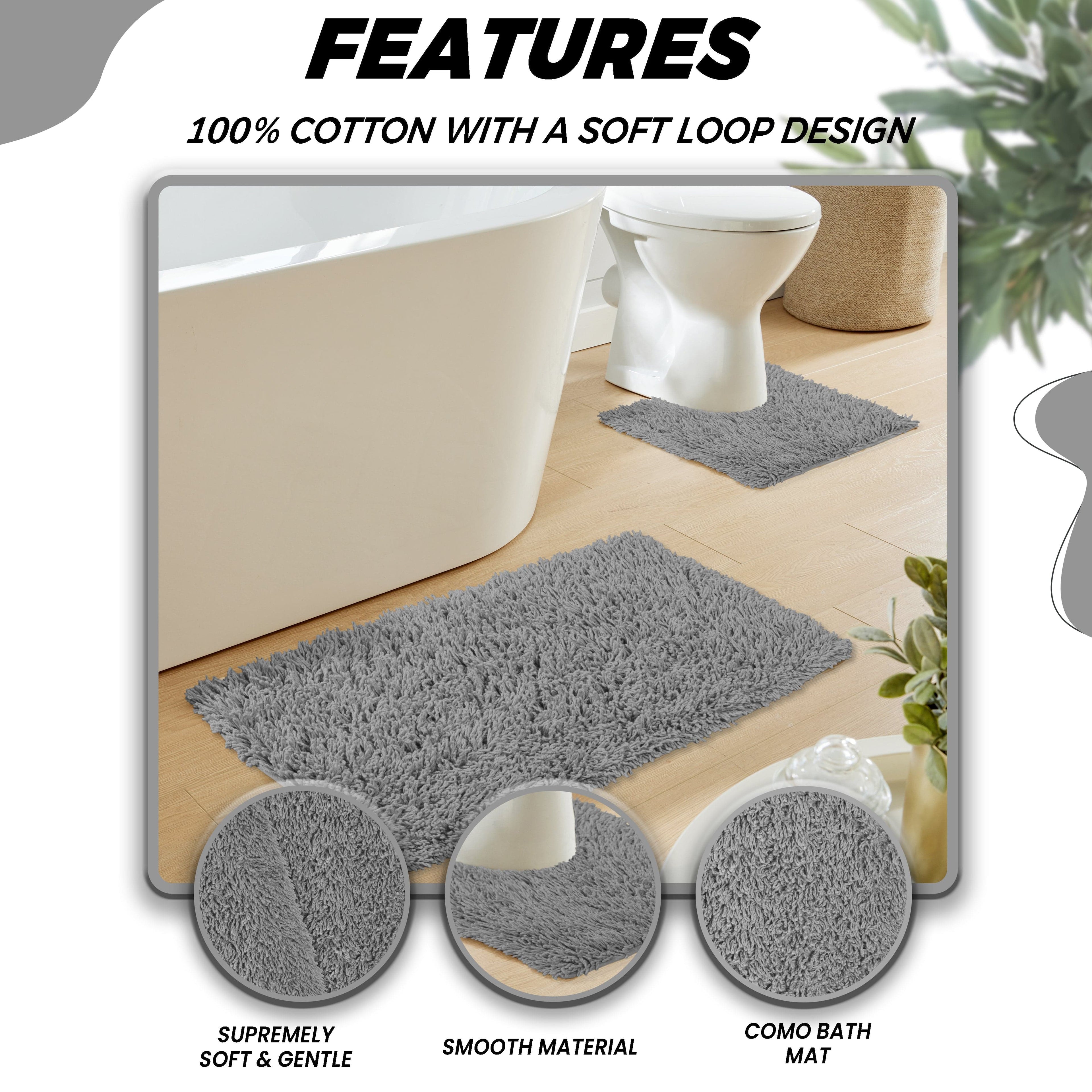 Como 2 Piece Grey Bath Mat & Pedestal Set Non-Slip Super Absorbent Cotton Bathroom Mats