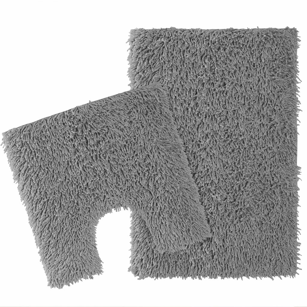 Como 2 Piece Grey Bath Mat & Pedestal Set Non-Slip Super Absorbent Cotton Bathroom Mats