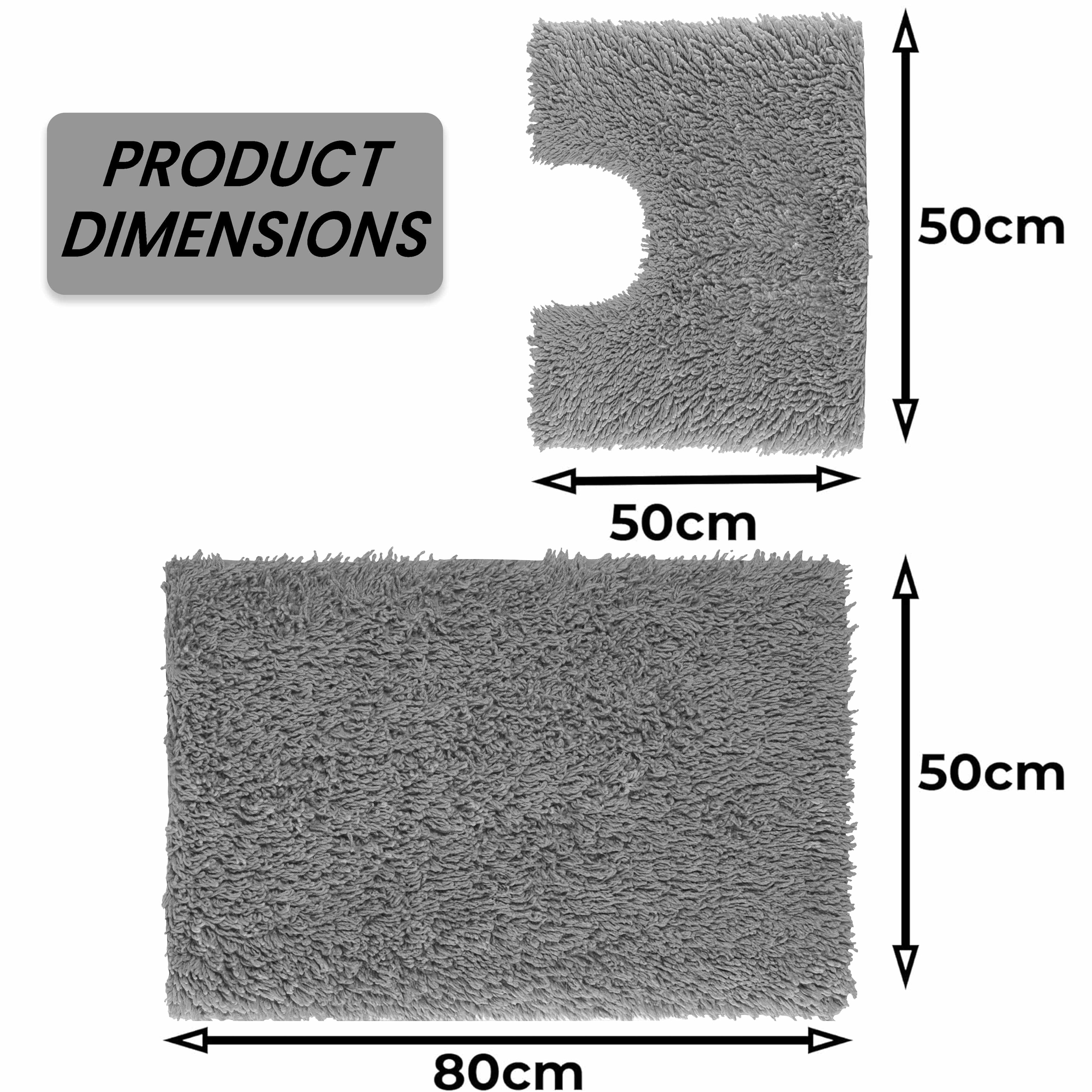 Como 2 Piece Grey Bath Mat & Pedestal Set Non-Slip Super Absorbent Cotton Bathroom Mats