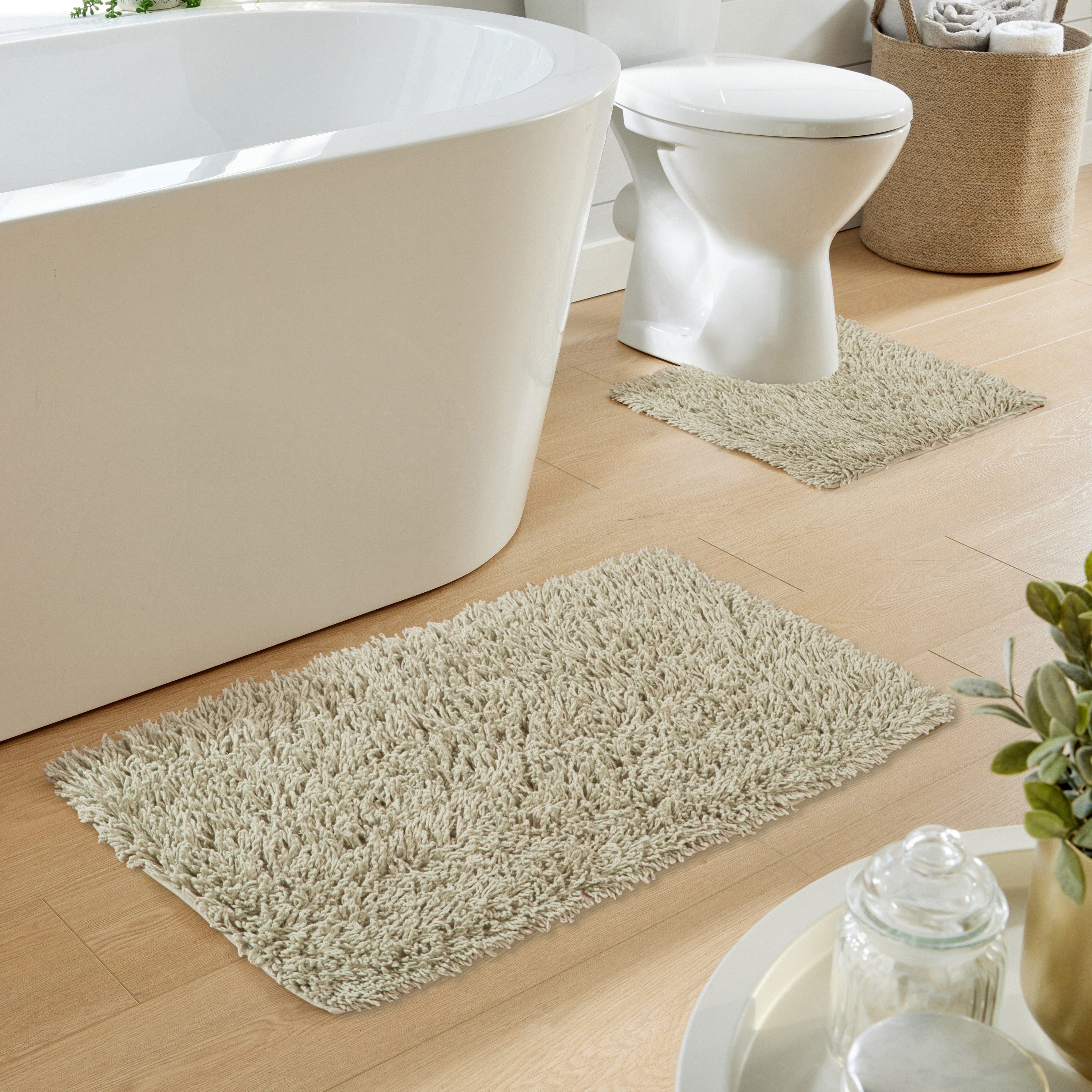 Como 2 Piece Natural Bath Mat & Pedestal Set Non-Slip Super Absorbent Cotton Bathroom Mats