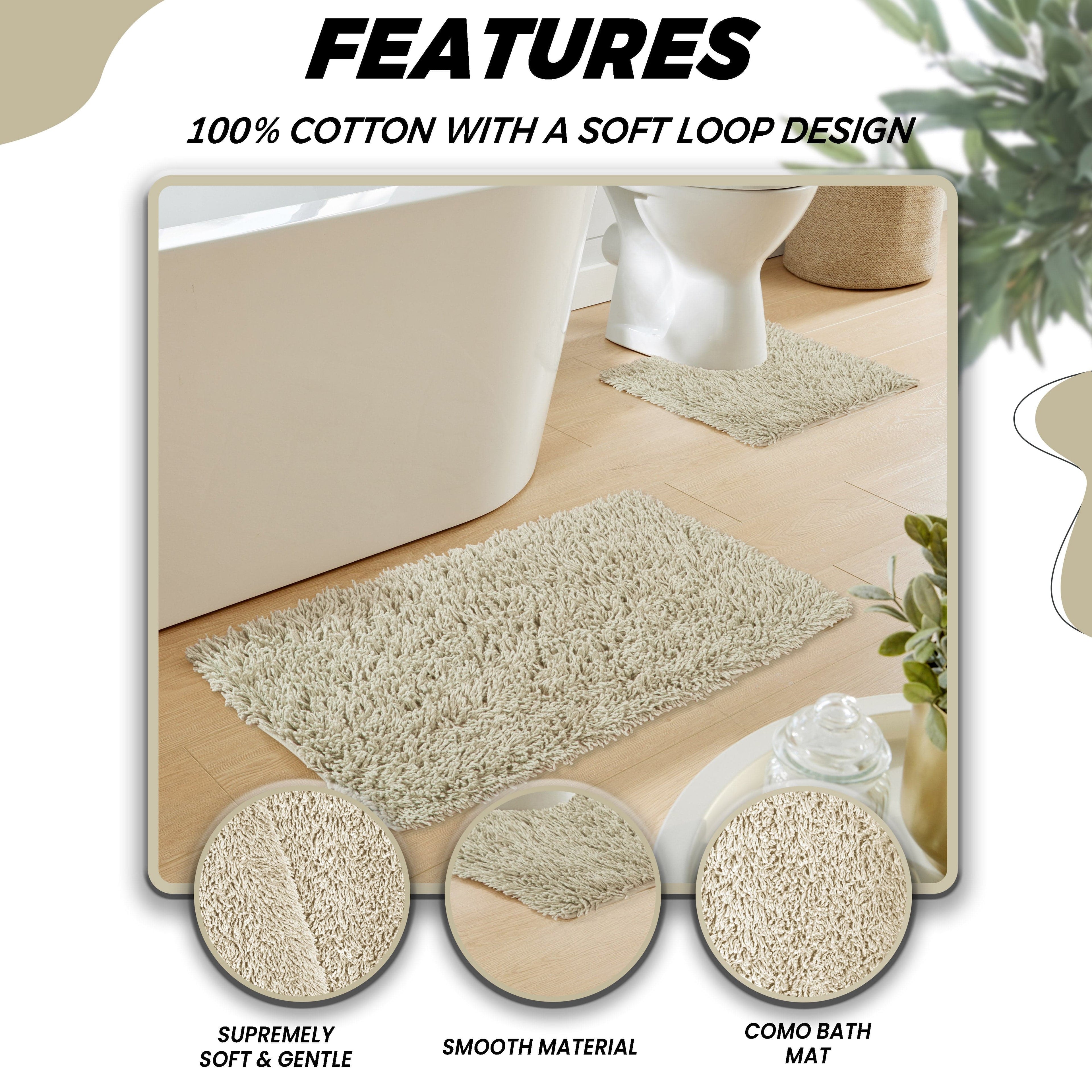 Como 2 Piece Natural Bath Mat & Pedestal Set Non-Slip Super Absorbent Cotton Bathroom Mats