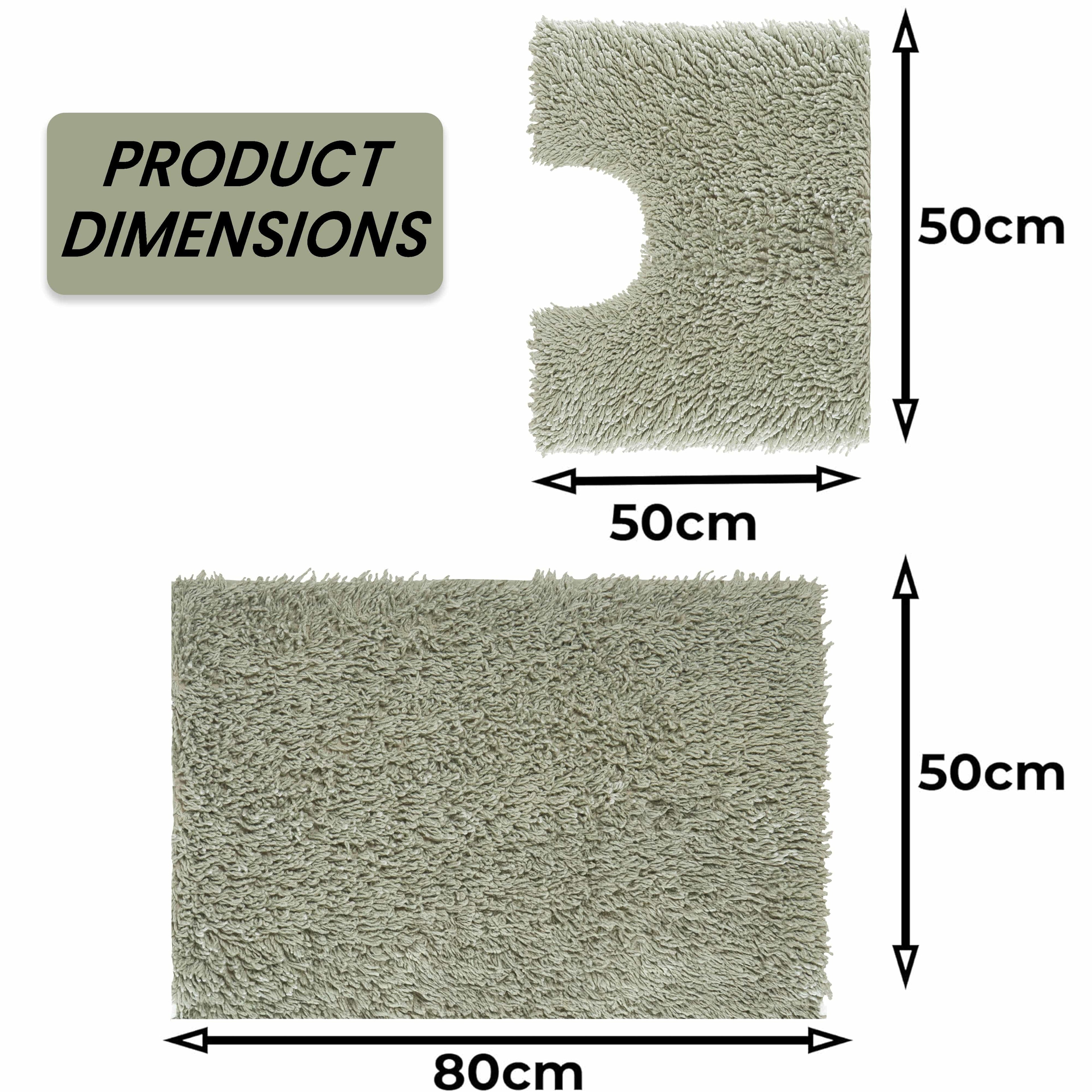 Como 2 Piece Sage Green Bath Mat & Pedestal Set Non-Slip Super Absorbent Cotton Bathroom Mats